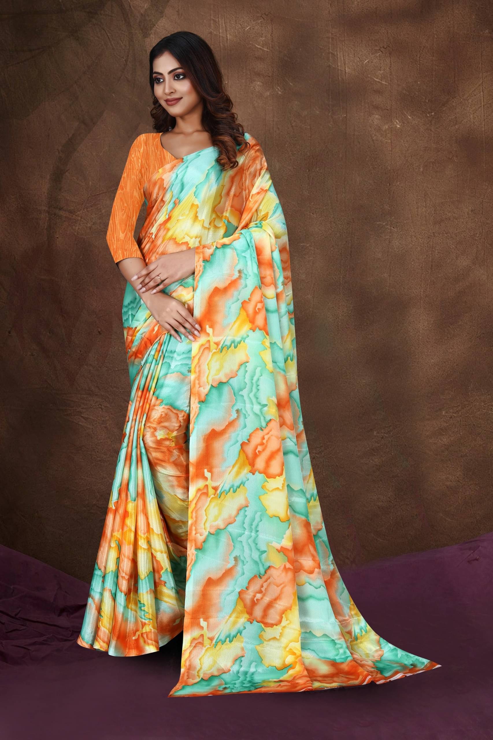 JIHANA FAB Chiffon Printed Saree With Unstitched Blouse Piece ( Orange ) JIHANA FAB Chiffon Printed Saree With Unstitched Blouse Piece ( Orange )