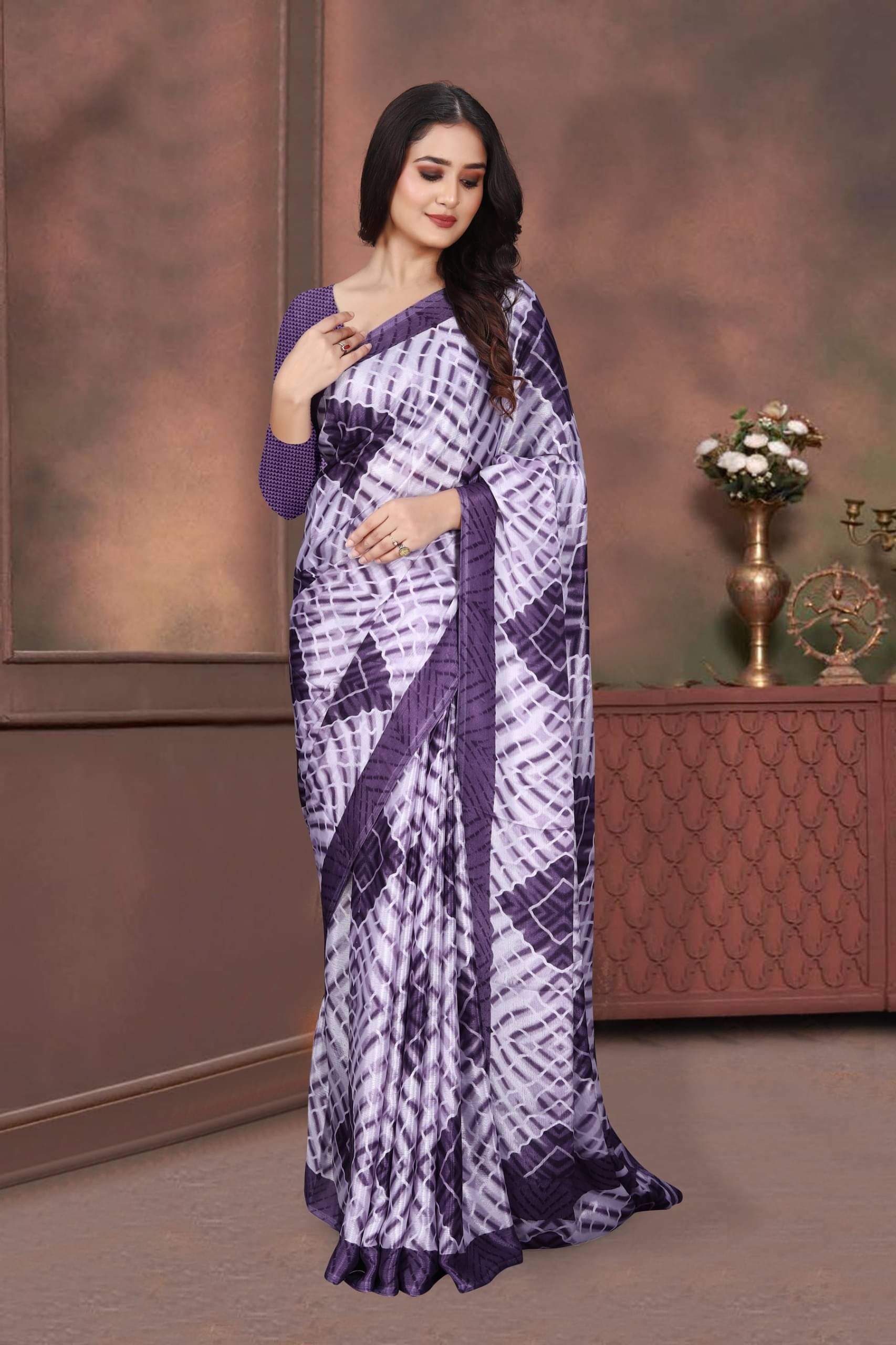 JIHANA FAB Georgette Printed Saree With Unstitched Blouse Piece ( Purple ) JIHANA FAB Georgette Printed Saree With Unstitched Blouse Piece ( Purple )