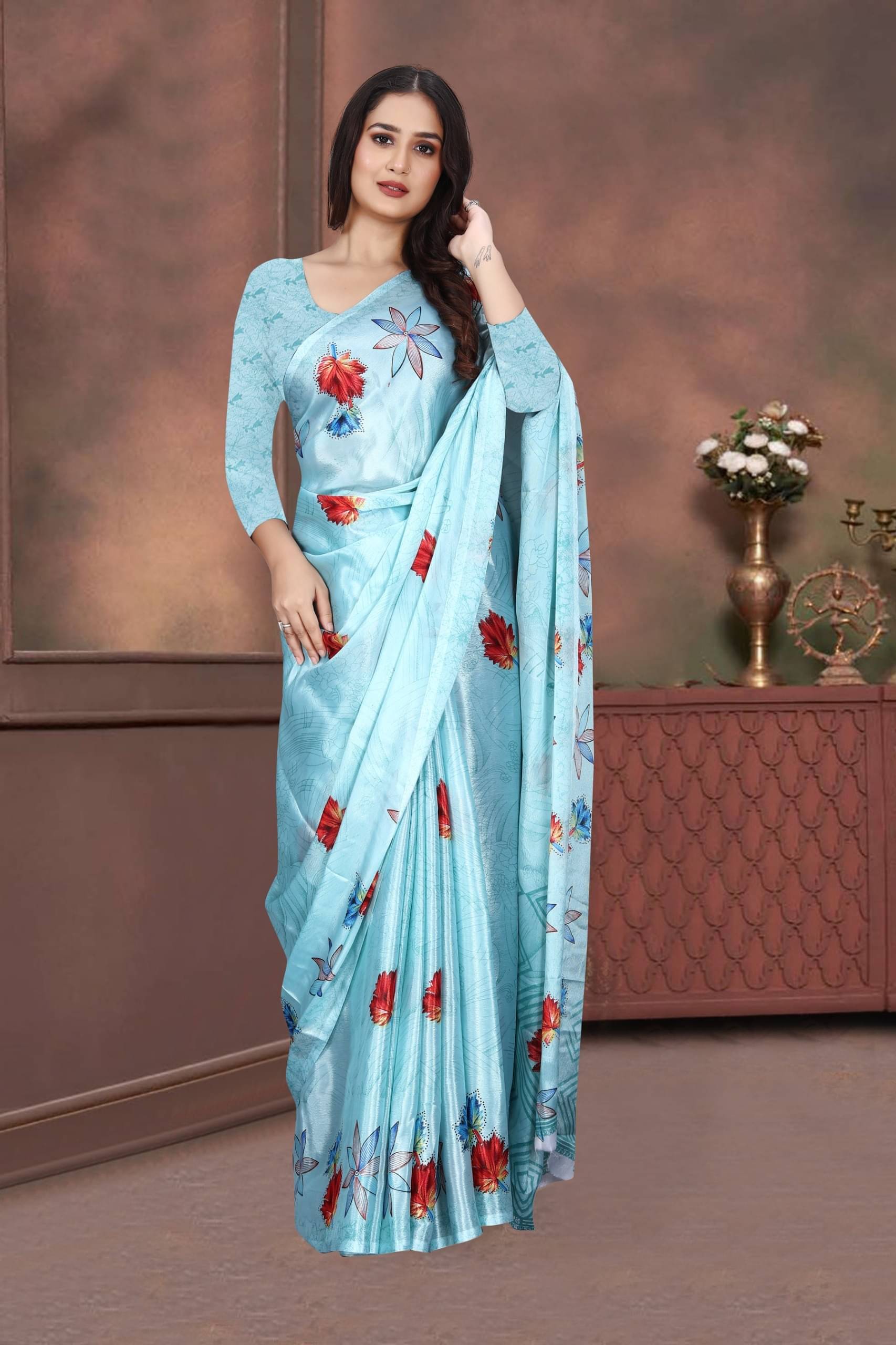 JIHANA FAB Georgette Printed Saree With Unstitched Blouse Piece ( Blue ) JIHANA FAB Georgette Printed Saree With Unstitched Blouse Piece ( Blue )