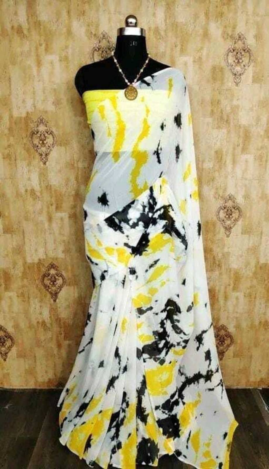 JIHANA FAB Georgette Printed Saree With Unstitched Blouse Piece ( Multicolor ) - Sarees | Buy online on ZillyBuy