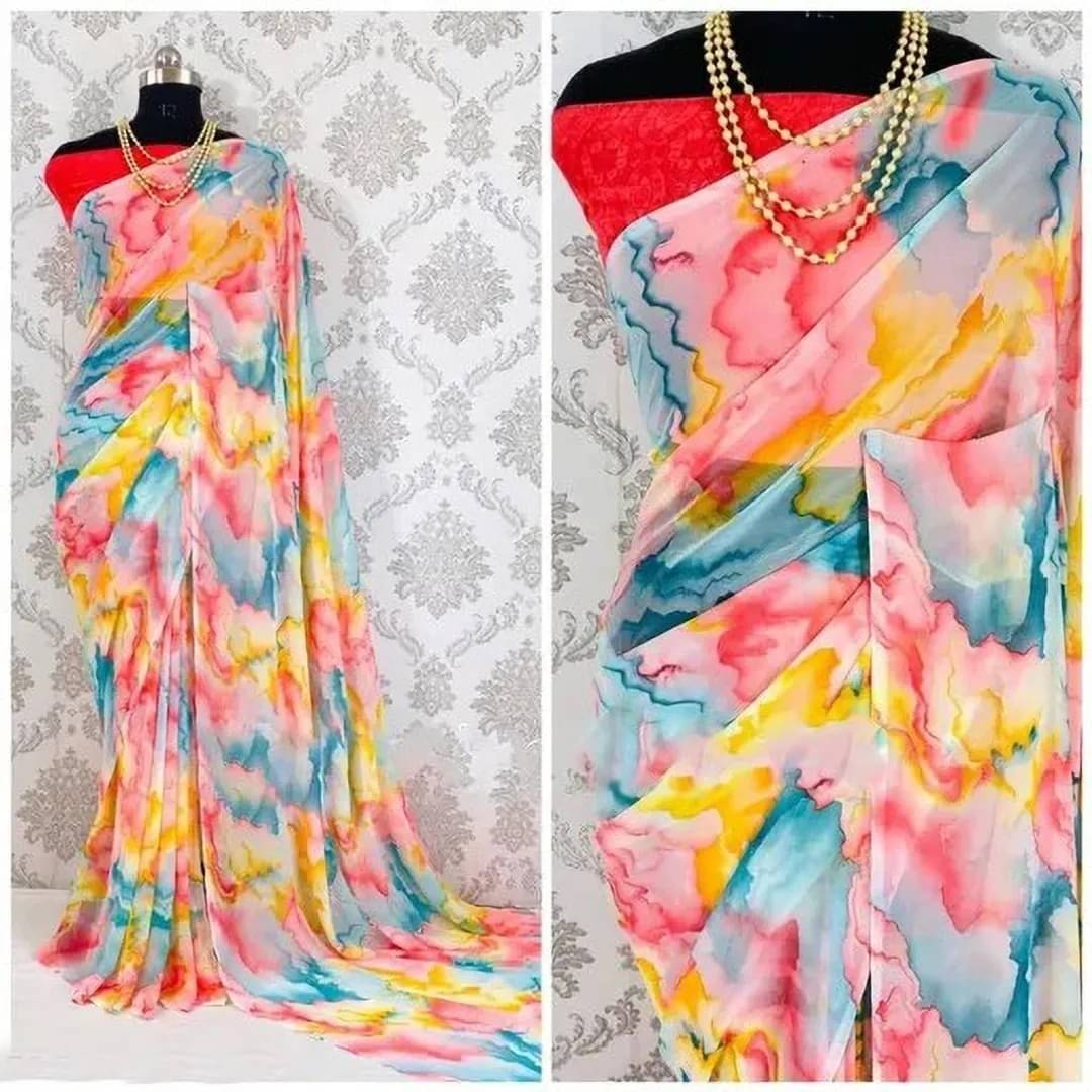 JIHANA FAB Georgette Printed Saree With Unstitched Blouse Piece ( Pink ) JIHANA FAB Georgette Printed Saree With Unstitched Blouse Piece ( Pink )