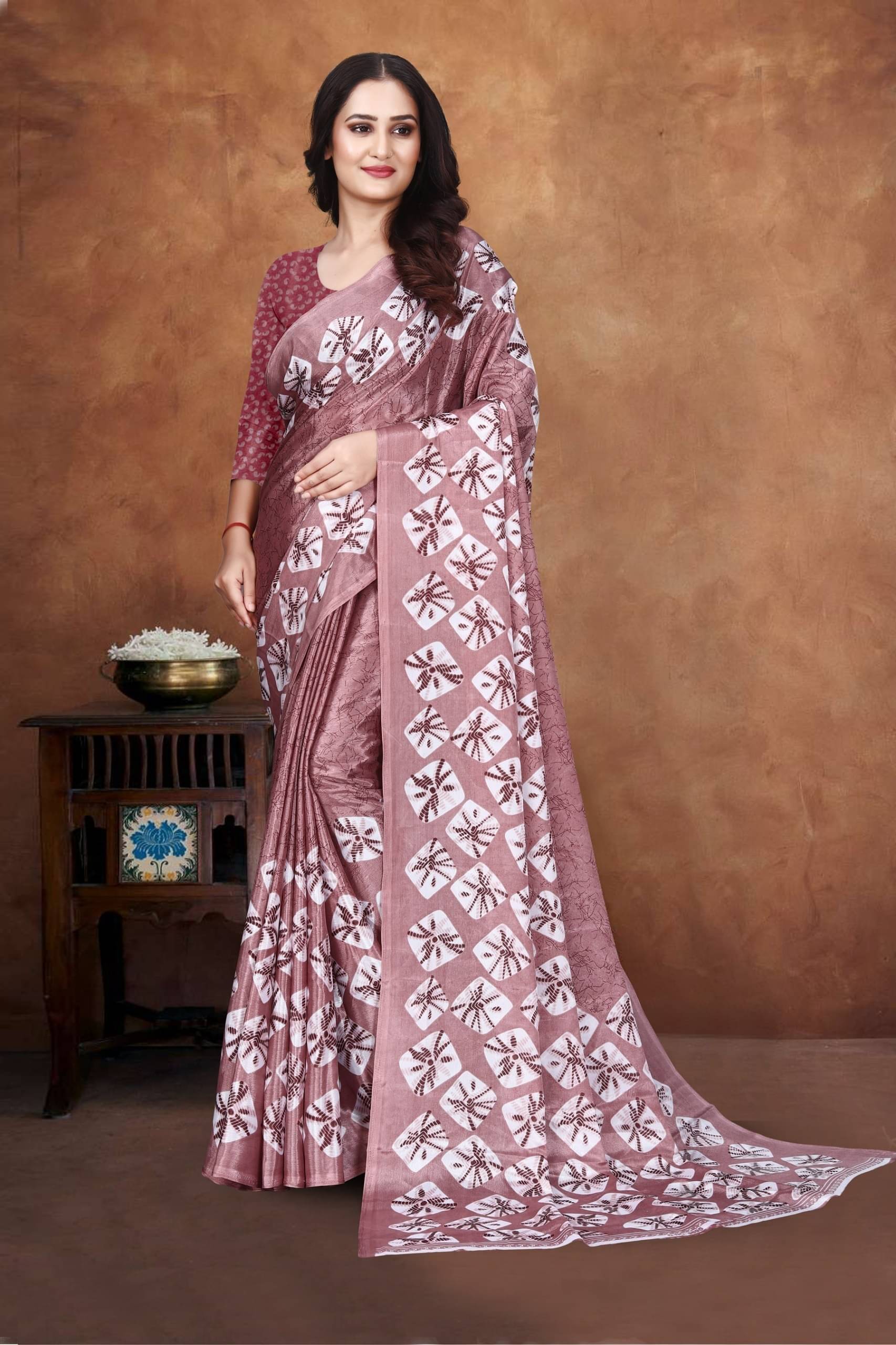 JIHANA FAB Georgette Printed Saree With Unstitched Blouse Piece ( Brown ) JIHANA FAB Georgette Printed Saree With Unstitched Blouse Piece ( Brown )