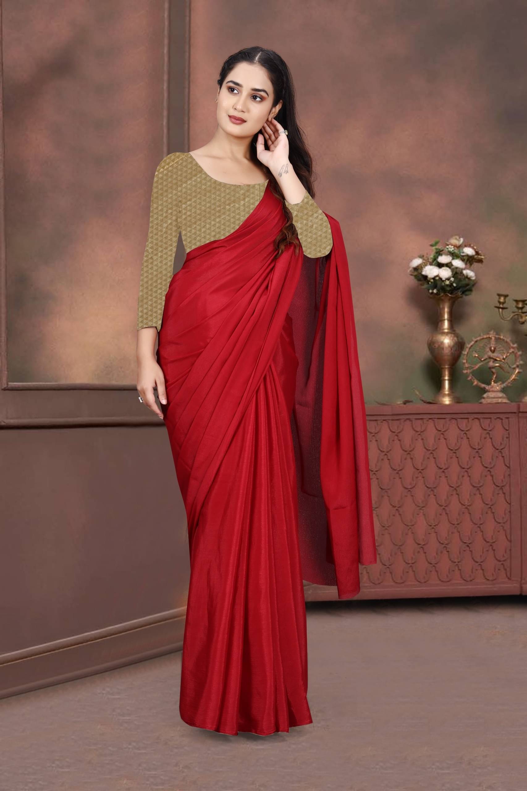 JIHANA FAB Georgette Printed Saree With Unstitched Blouse Piece ( Red ) JIHANA FAB Georgette Printed Saree With Unstitched Blouse Piece ( Red )