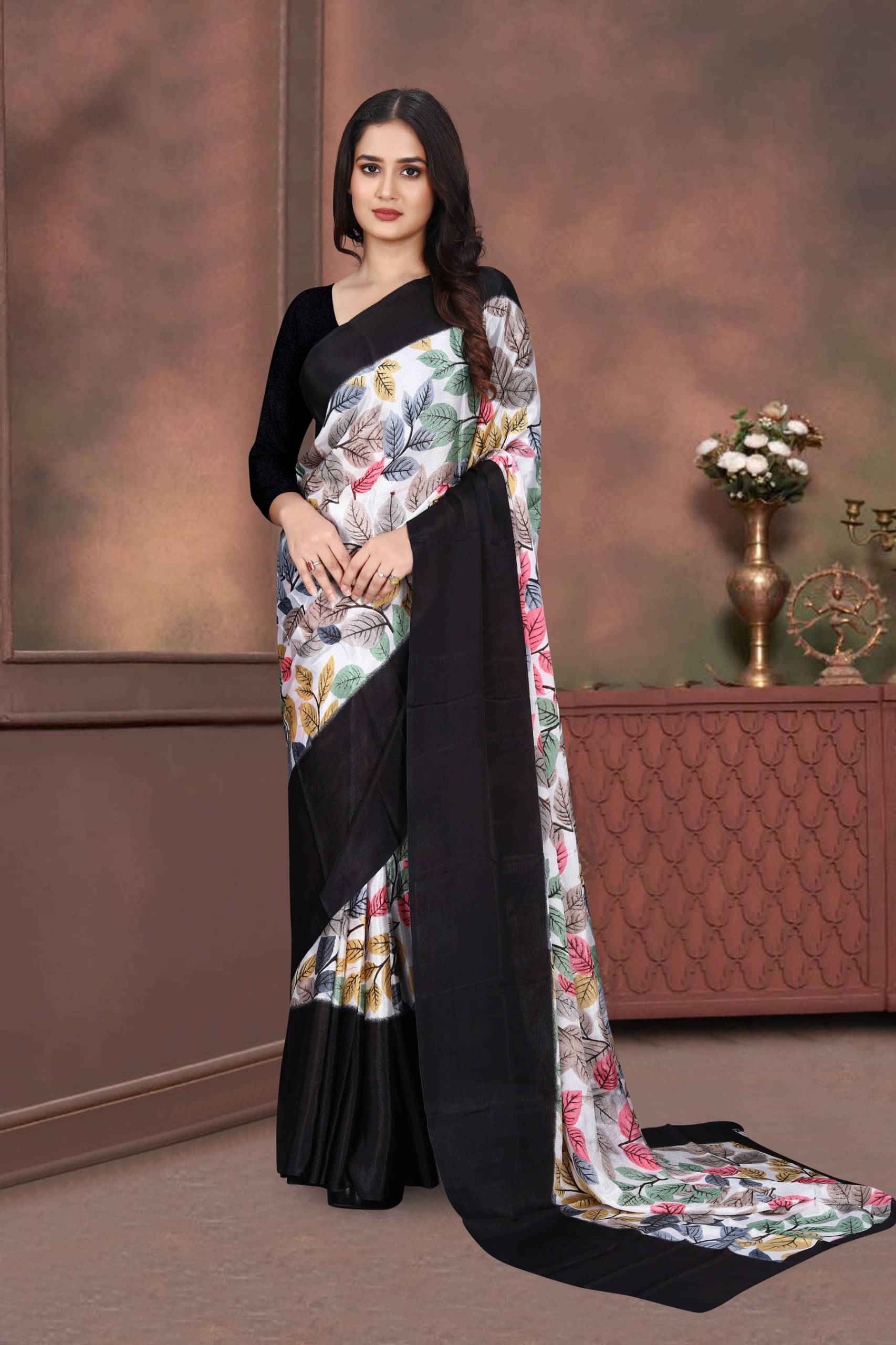 JIHANA FAB Georgette Printed Saree With Unstitched Blouse Piece ( Black ) JIHANA FAB Georgette Printed Saree With Unstitched Blouse Piece ( Black )