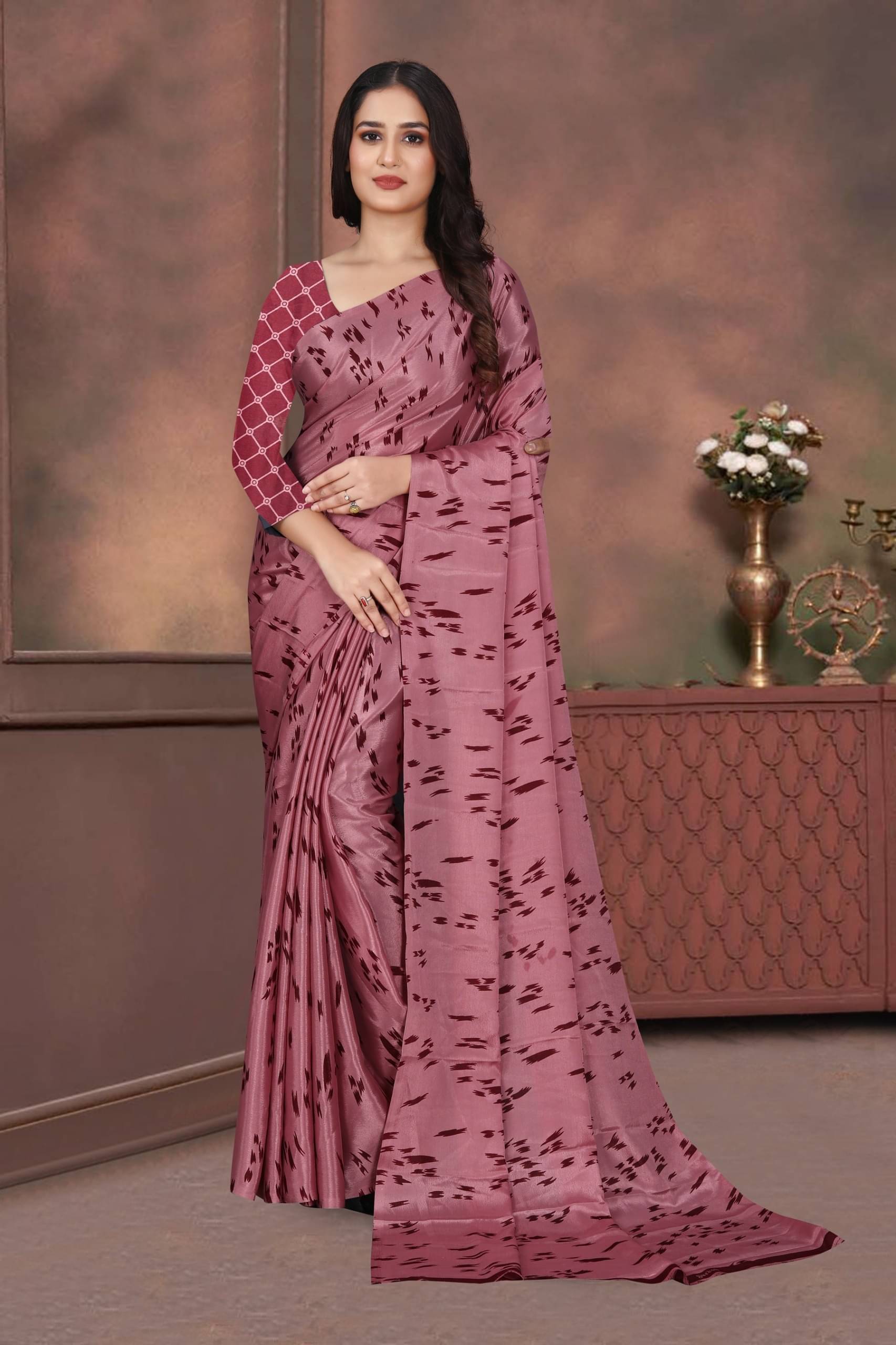 JIHANA FAB Georgette Printed Saree With Unstitched Blouse Piece ( Maroon ) JIHANA FAB Georgette Printed Saree With Unstitched Blouse Piece ( Maroon )