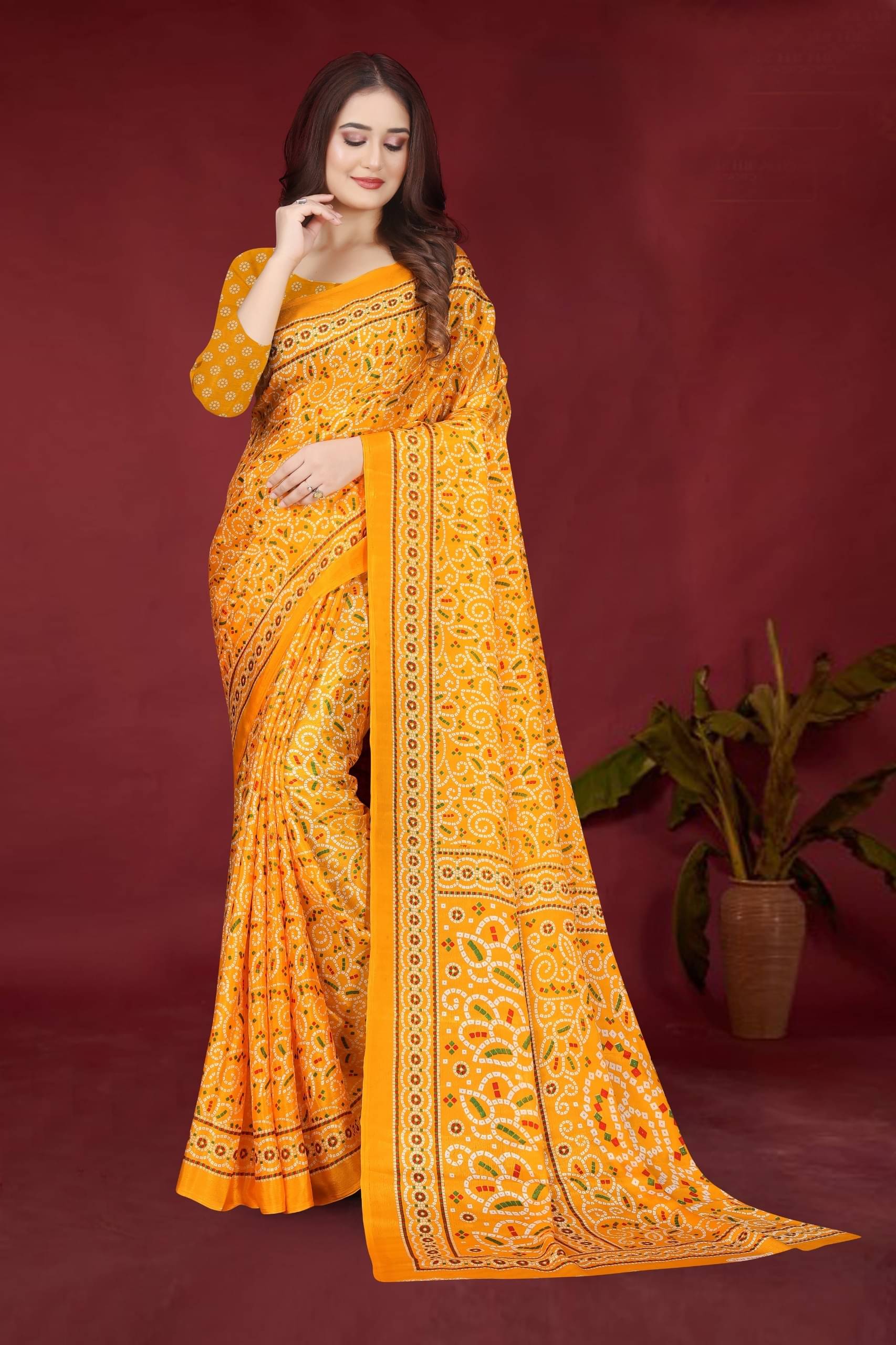 JIHANA FAB Chiffon Printed Saree With Unstitched Blouse Piece ( Yellow ) JIHANA FAB Chiffon Printed Saree With Unstitched Blouse Piece ( Yellow )