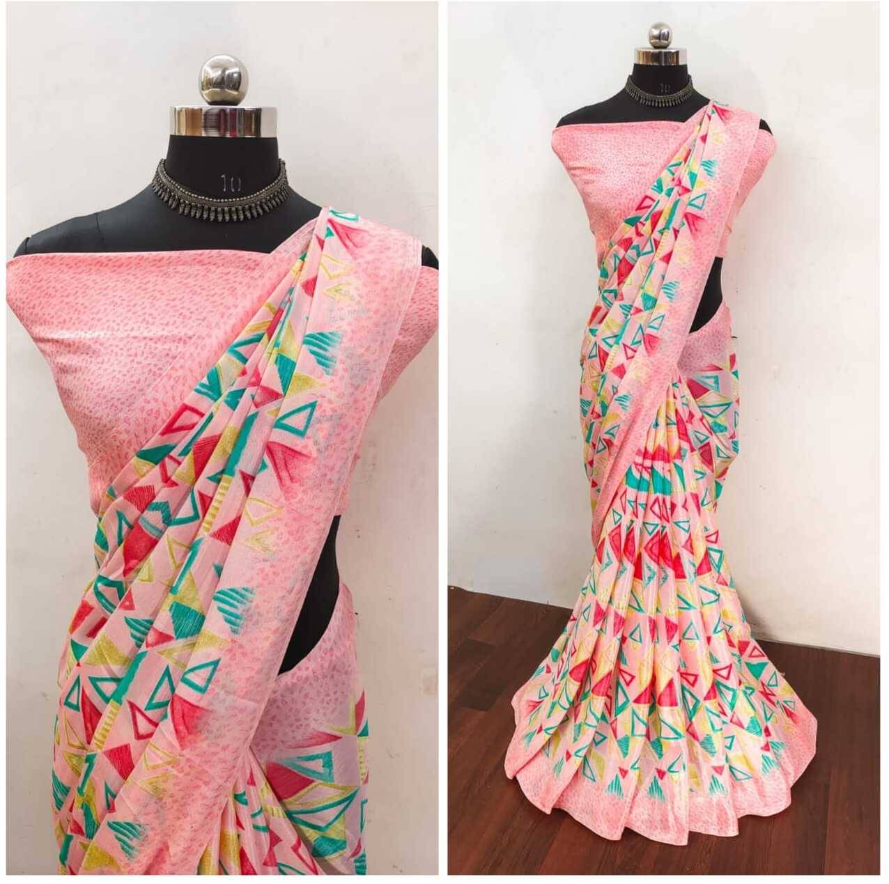JIHANA FAB Chiffon Printed Saree With Unstitched Blouse Piece ( Pink ) JIHANA FAB Chiffon Printed Saree With Unstitched Blouse Piece ( Pink )