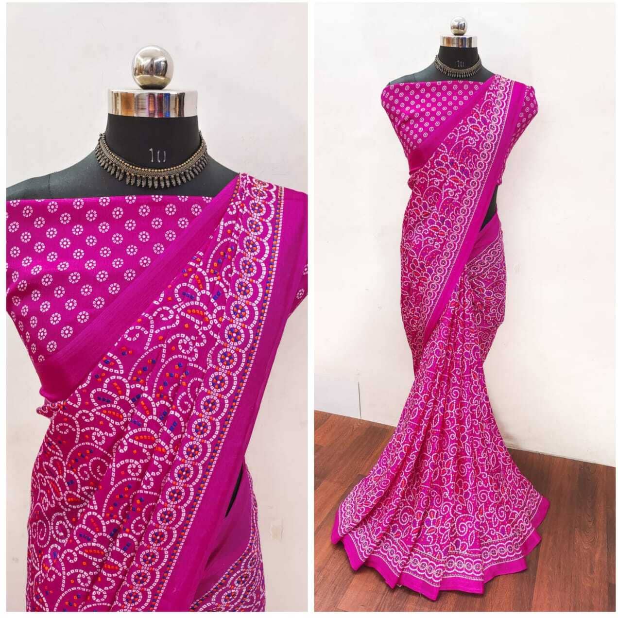 JIHANA FAB Chiffon Printed Saree With Unstitched Blouse Piece ( Pink ) - Sarees | Buy online on ZillyBuy