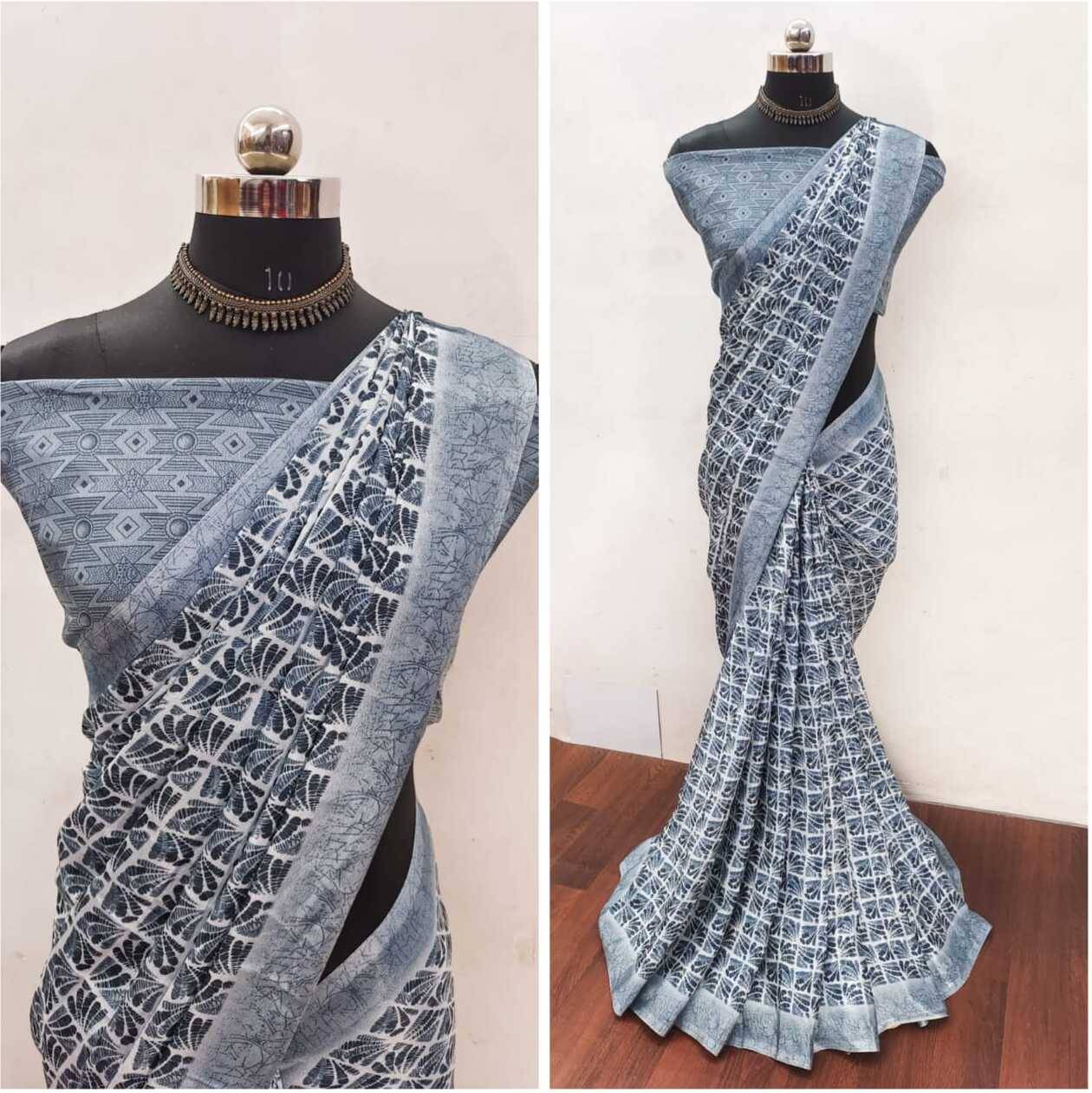     			JIHANA FAB Chiffon Printed Saree With Unstitched Blouse Piece ( Grey )