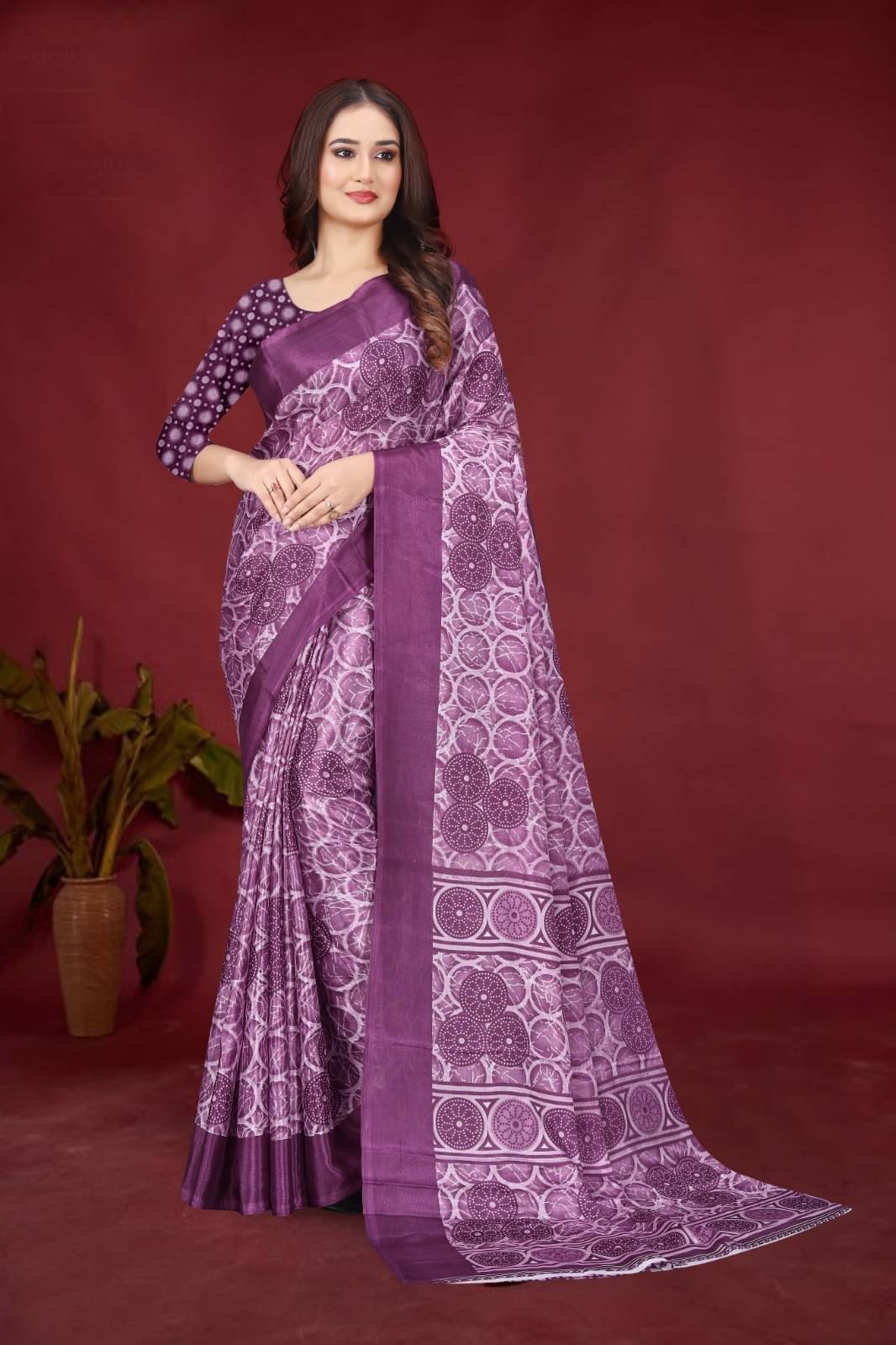     			JIHANA FAB Chiffon Printed Saree With Unstitched Blouse Piece ( Purple )