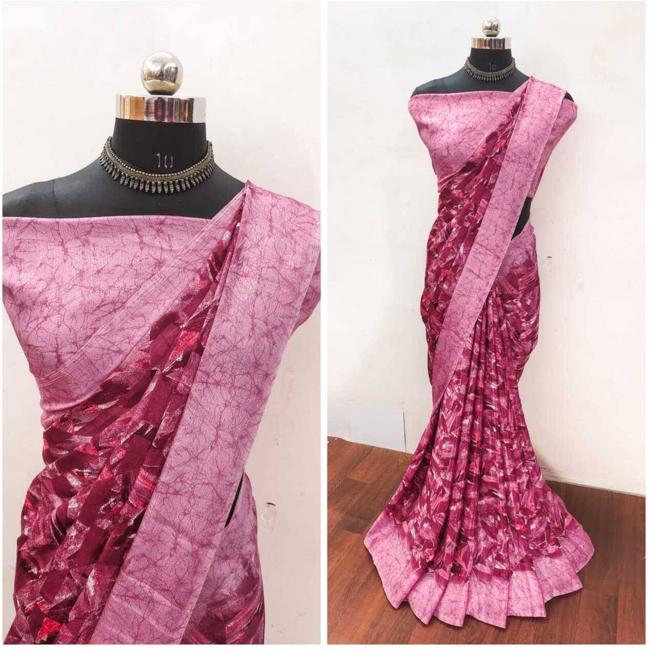     			JIHANA FAB Chiffon Printed Saree With Unstitched Blouse Piece ( Pink )