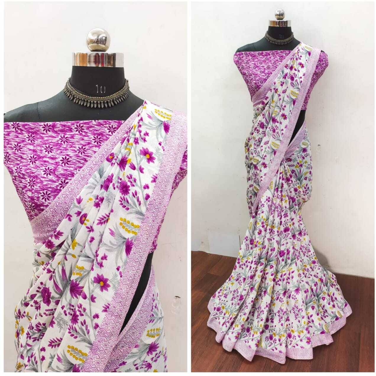     			JIHANA FAB Chiffon Printed Saree With Unstitched Blouse Piece ( Purple )