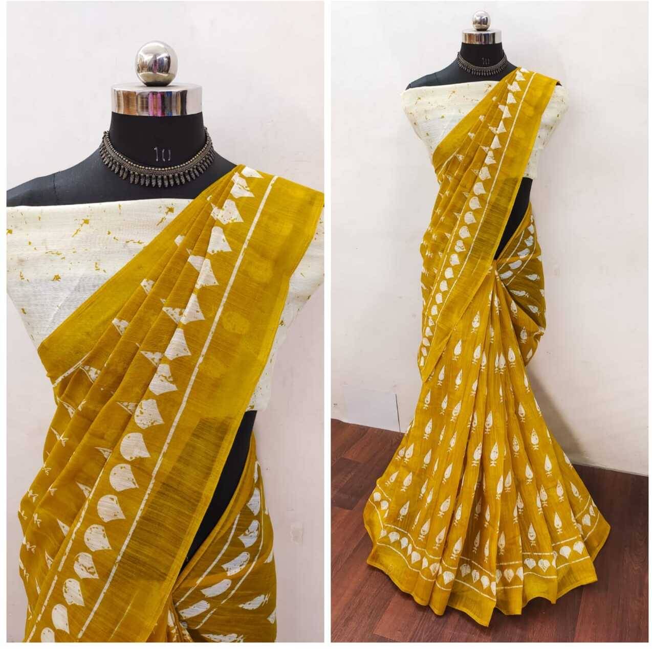 JIHANA FAB Chiffon Printed Saree With Unstitched Blouse Piece ( Yellow ) JIHANA FAB Chiffon Printed Saree With Unstitched Blouse Piece ( Yellow )
