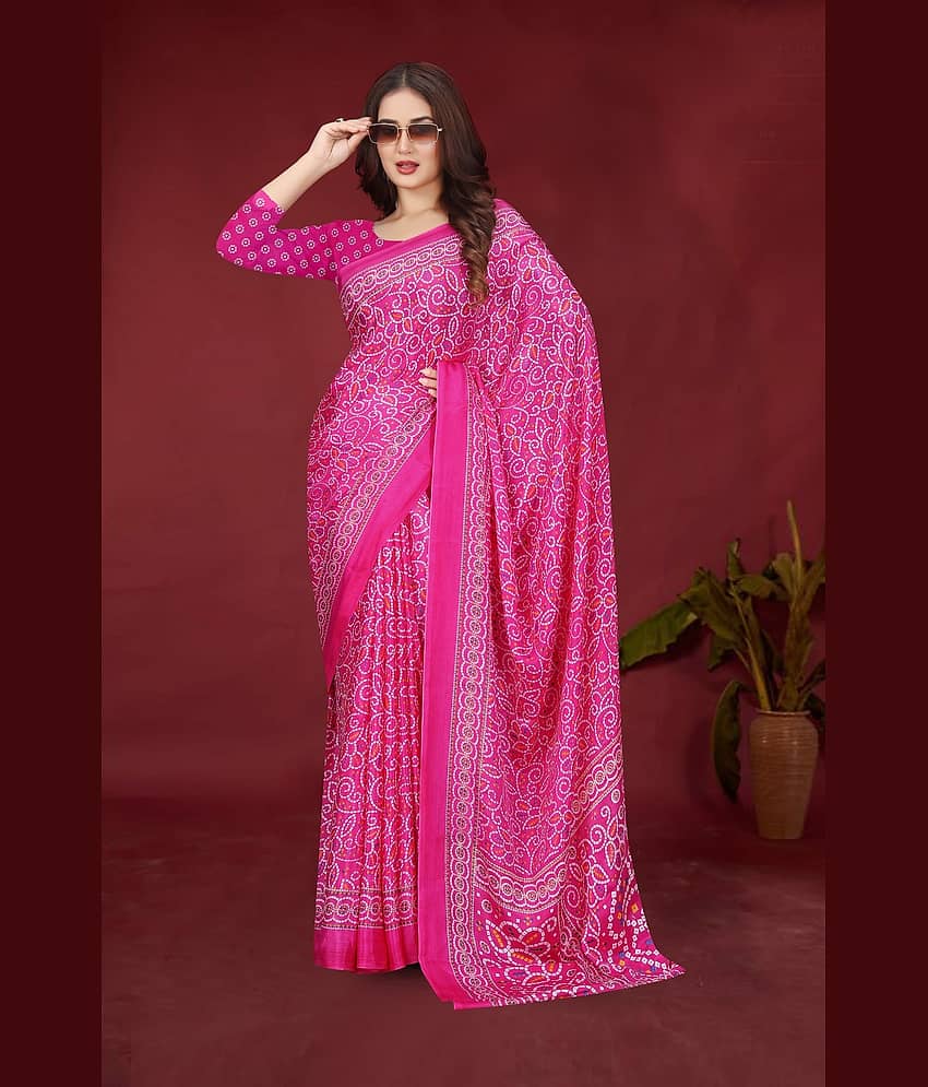 JIHANA FAB Chiffon Printed Saree With Unstitched Blouse Piece ( Pink ) - Sarees | Buy online on ZillyBuy