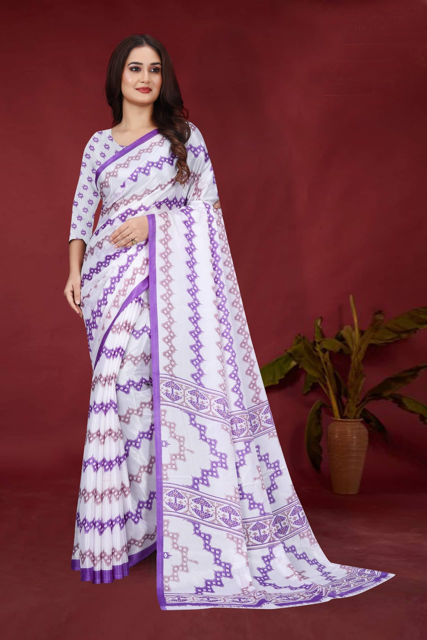 JIHANA FAB Chiffon Printed Saree With Unstitched Blouse Piece ( Purple ) JIHANA FAB Chiffon Printed Saree With Unstitched Blouse Piece ( Purple )