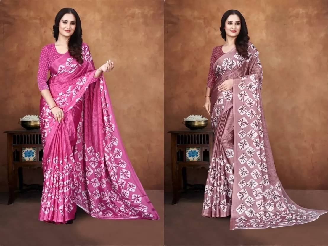     			JIHANA FAB Georgette Printed Saree With Unstitched Blouse Piece ( Pink )