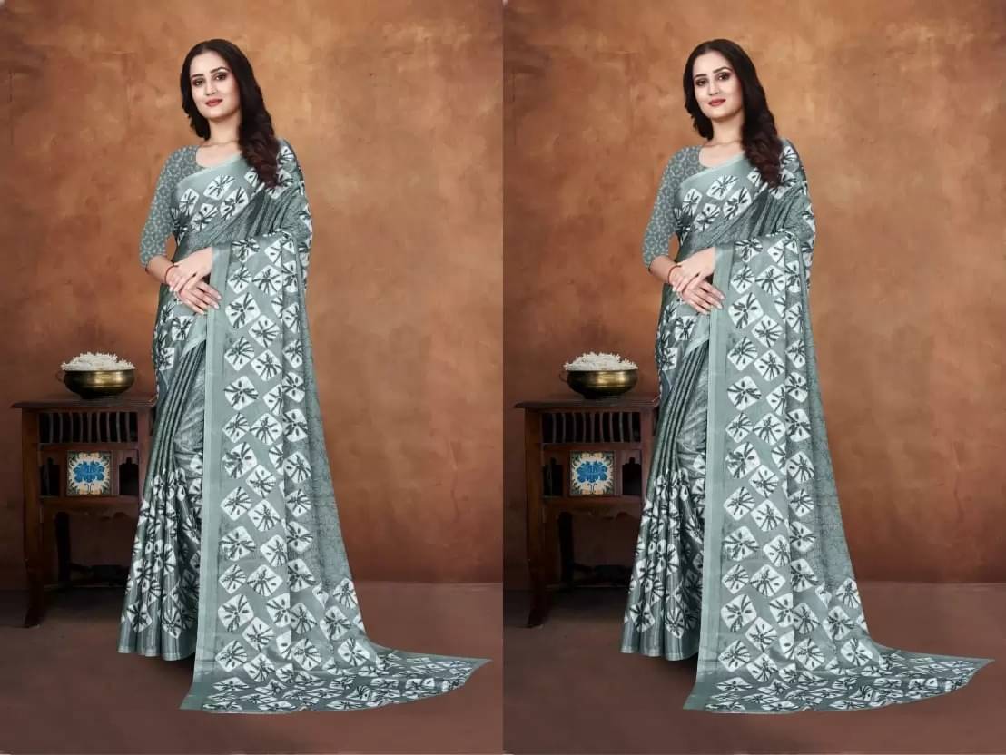     			JIHANA FAB Georgette Printed Saree With Unstitched Blouse Piece ( Green )