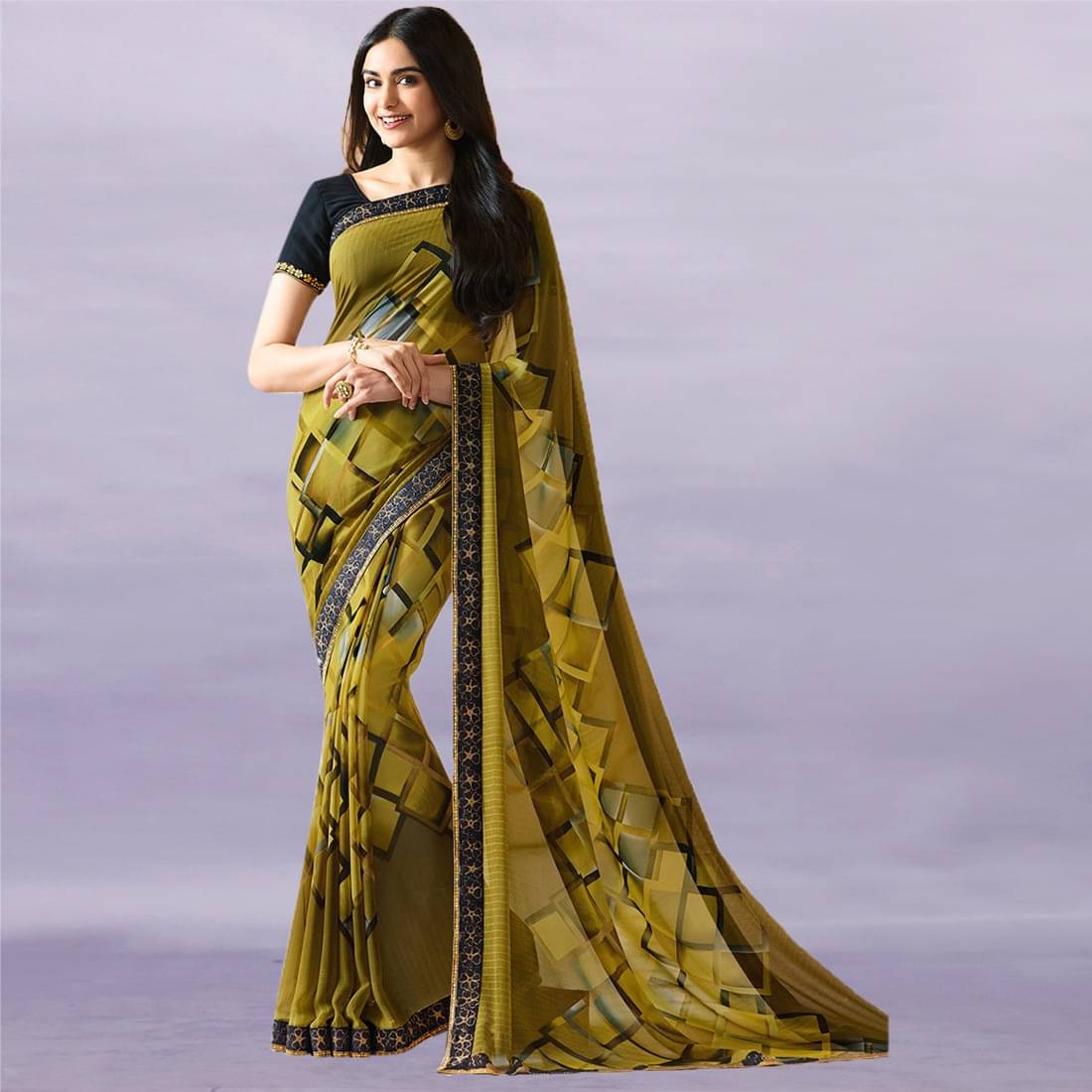 PHORIA STYLE Georgette Woven Saree With Unstitched Blouse Piece ( Yellow ) PHORIA STYLE Georgette Woven Saree With Unstitched Blouse Piece ( Yellow )