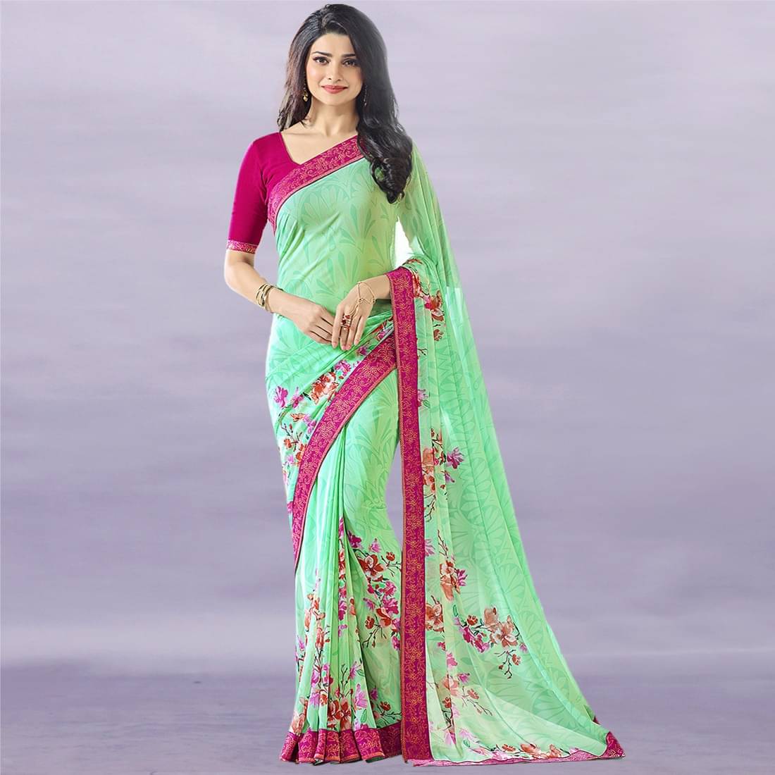 PHORIA STYLE Georgette Printed Saree With Unstitched Blouse Piece ( Light Green ) PHORIA STYLE Georgette Printed Saree With Unstitched Blouse Piece ( Light Green )