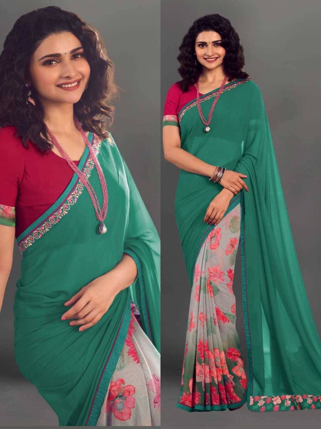 PHORIA STYLE Georgette Printed Saree With Unstitched Blouse Piece ( Green ) PHORIA STYLE Georgette Printed Saree With Unstitched Blouse Piece ( Green )