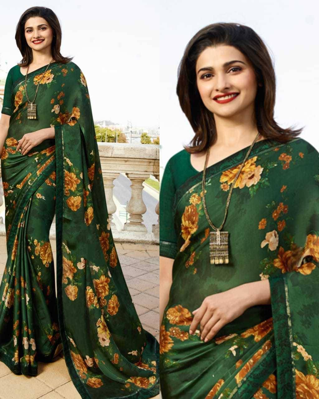     			PHORIA STYLE Georgette Printed Saree With Unstitched Blouse Piece ( Yellow )