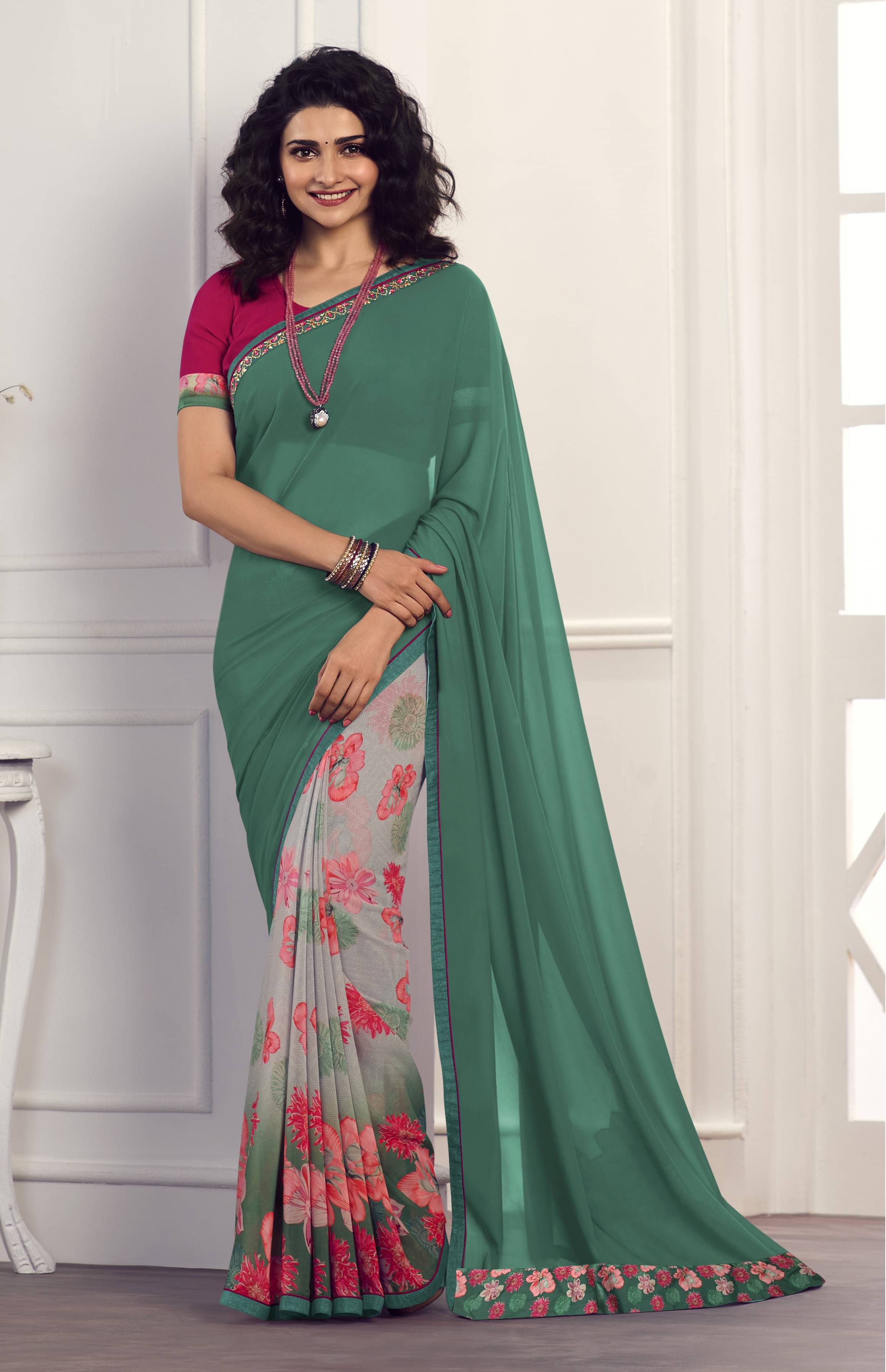 PHORIA STYLE Georgette Printed Saree With Unstitched Blouse Piece ( Pink ) PHORIA STYLE Georgette Printed Saree With Unstitched Blouse Piece ( Pink )