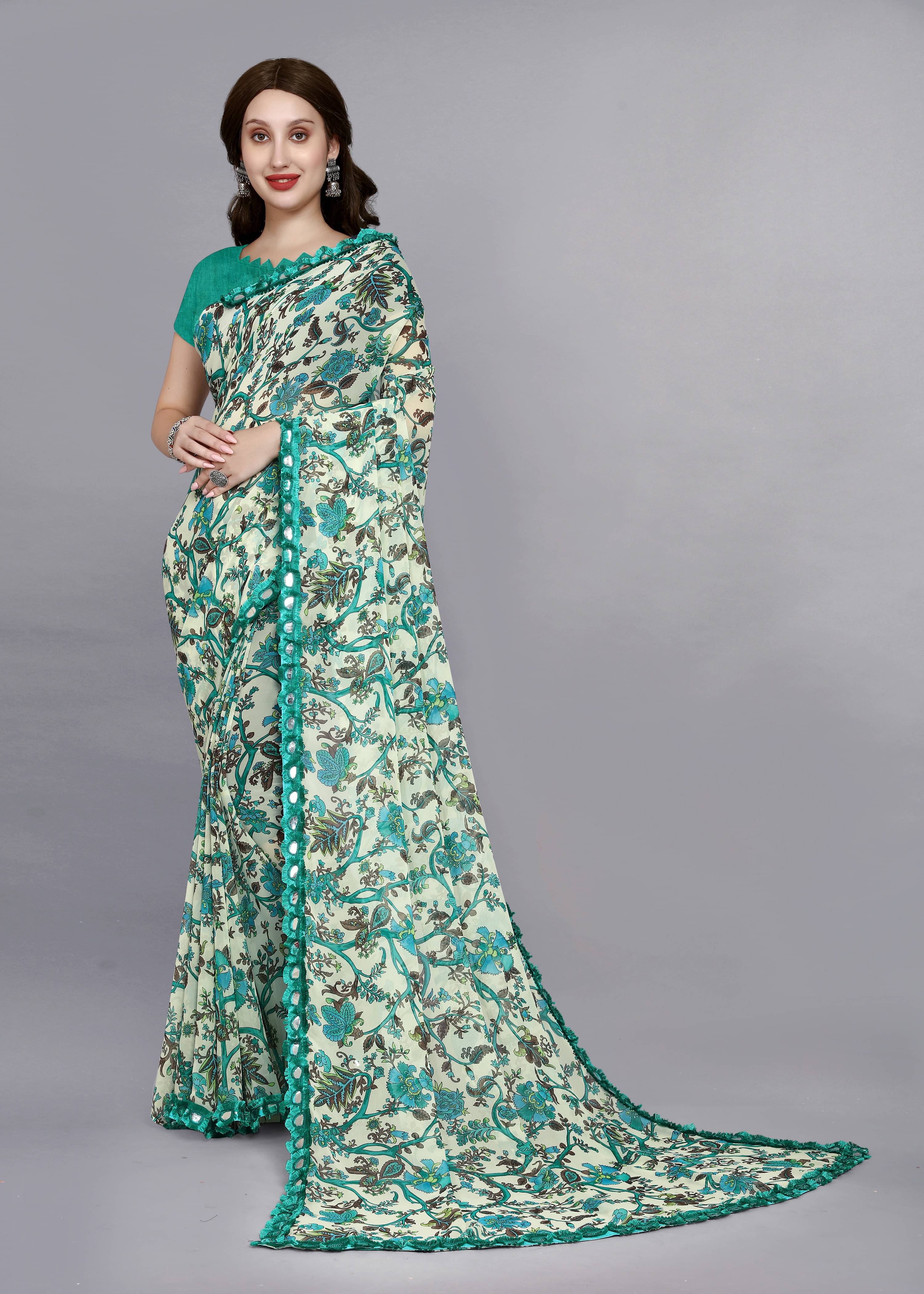 PHORIA STYLE Georgette Printed Saree With Unstitched Blouse Piece ( Beige ) PHORIA STYLE Georgette Printed Saree With Unstitched Blouse Piece ( Beige )