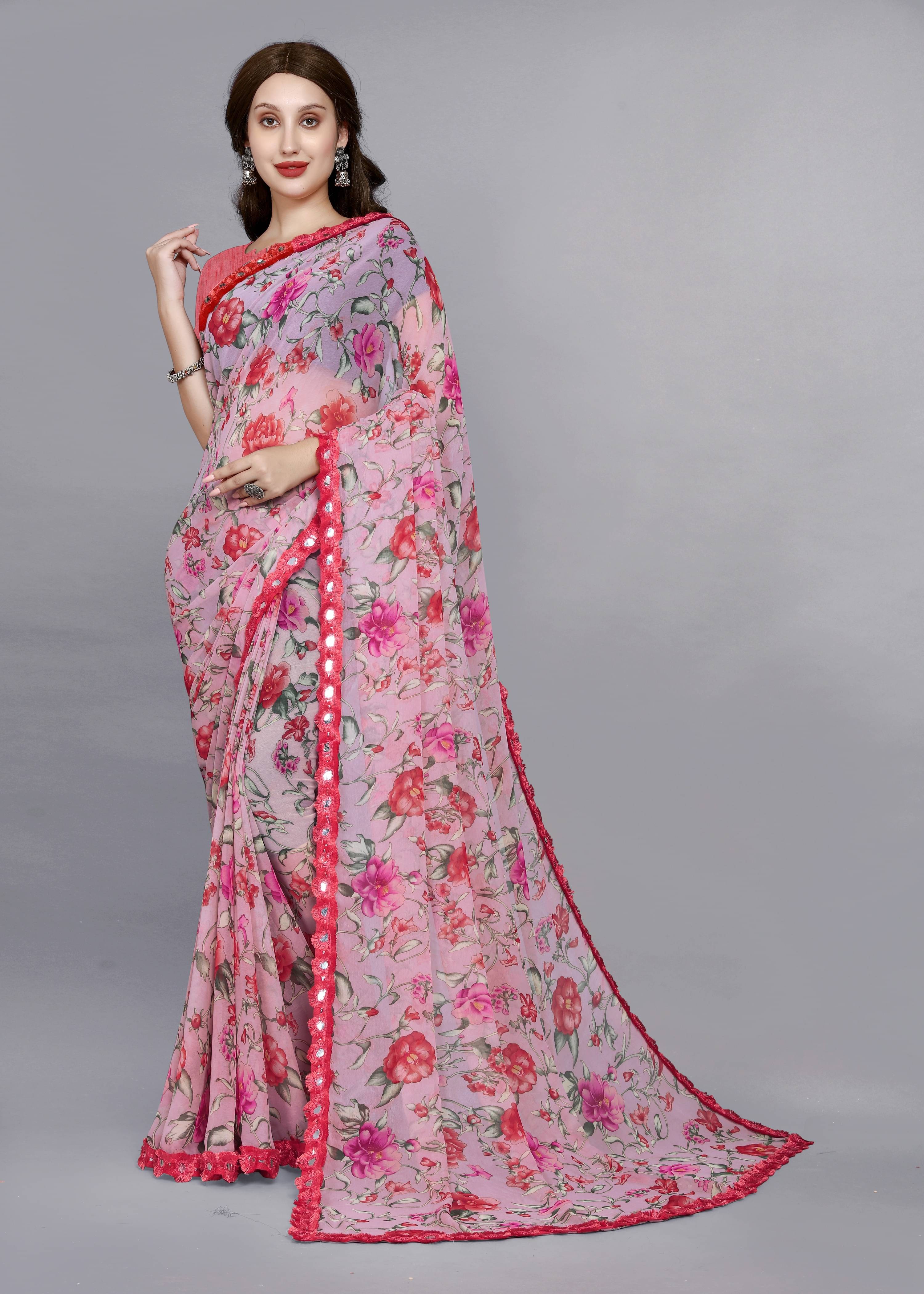 PHORIA STYLE Georgette Printed Saree With Unstitched Blouse Piece ( Pink ) PHORIA STYLE Georgette Printed Saree With Unstitched Blouse Piece ( Pink )