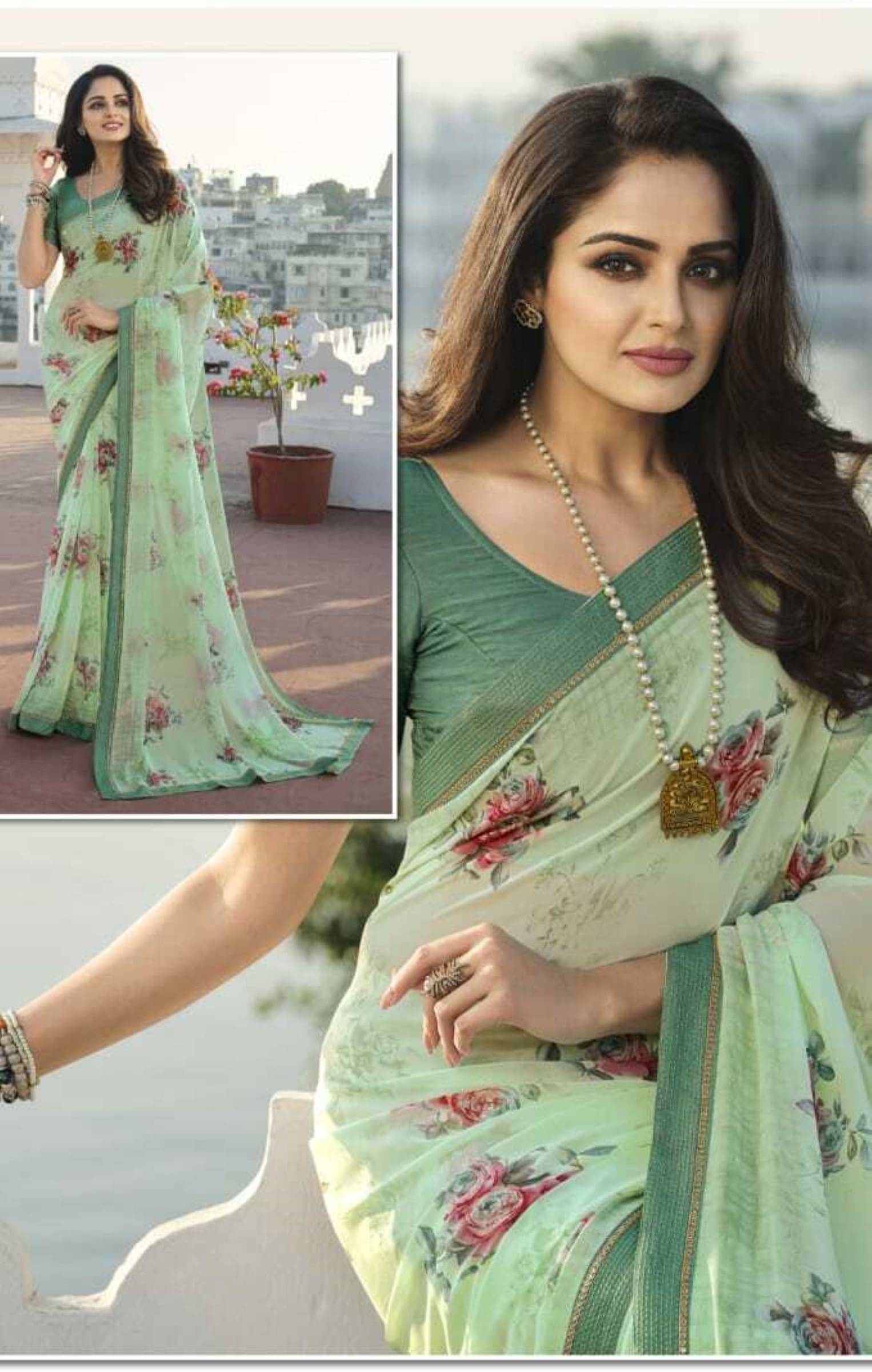     			PHORIA STYLE Chiffon Printed Saree With Unstitched Blouse Piece ( Light Green )