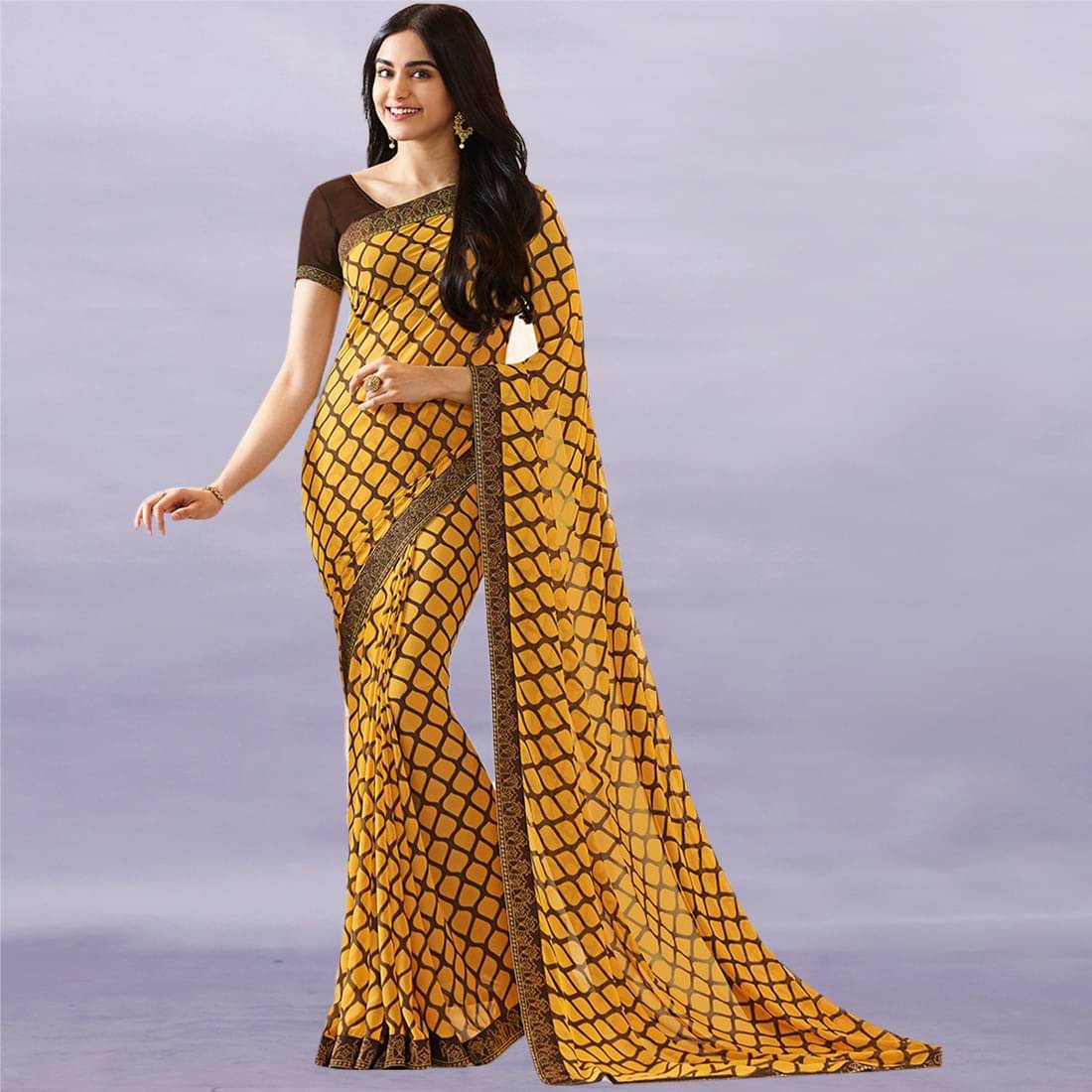 PHORIA STYLE Georgette Woven Saree With Unstitched Blouse Piece ( Yellow ) PHORIA STYLE Georgette Woven Saree With Unstitched Blouse Piece ( Yellow )