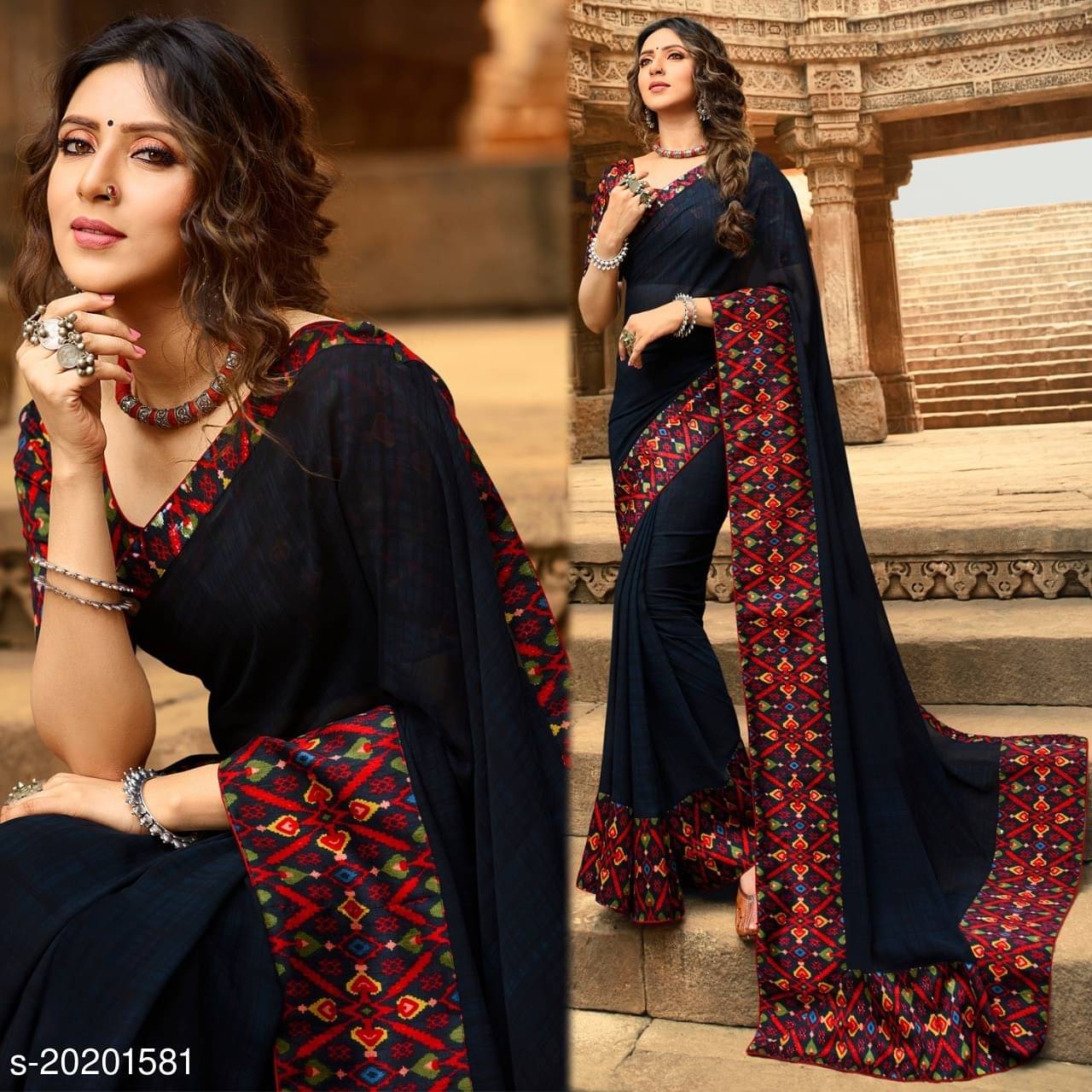 PHORIA STYLE Georgette Printed Saree With Unstitched Blouse Piece ( Blue ) PHORIA STYLE Georgette Printed Saree With Unstitched Blouse Piece ( Blue )
