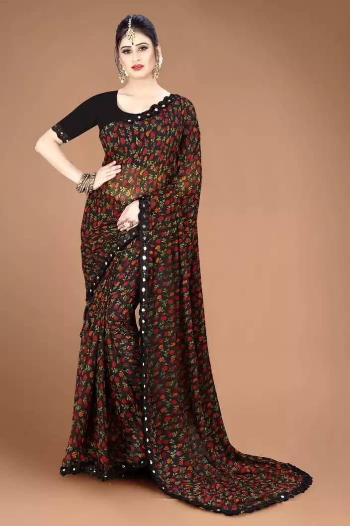 PHORIA STYLE Georgette Printed Saree With Unstitched Blouse Piece ( Multicolor ) PHORIA STYLE Georgette Printed Saree With Unstitched Blouse Piece ( Multicolor )