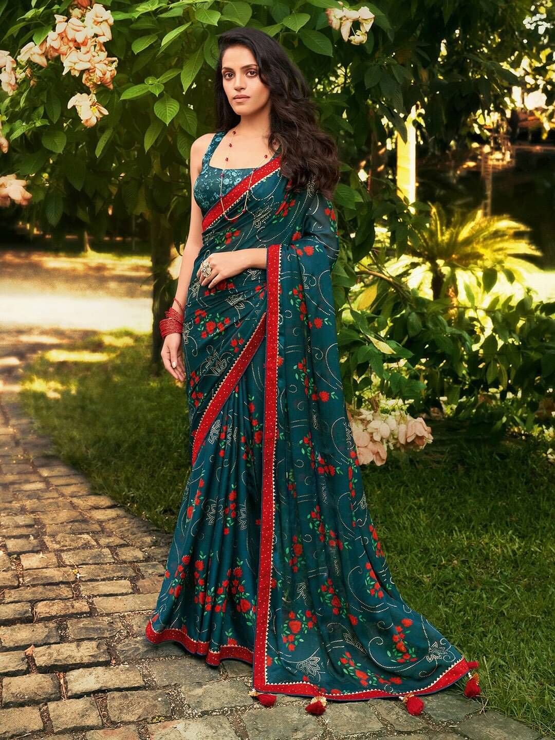     			PHORIA STYLE Chiffon Printed Saree With Unstitched Blouse Piece ( Light Blue )
