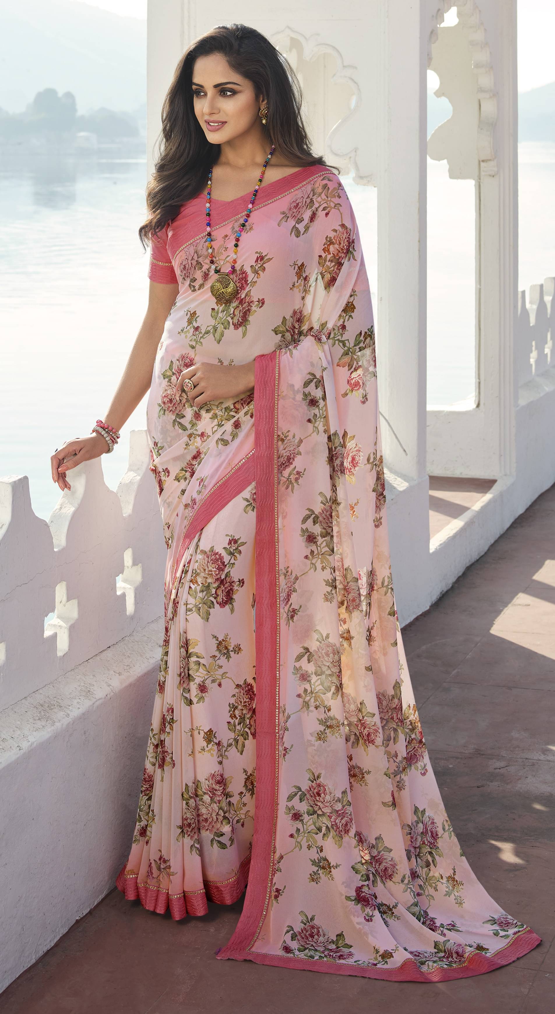 PHORIA STYLE Chiffon Printed Saree With Unstitched Blouse Piece ( Pink ) PHORIA STYLE Chiffon Printed Saree With Unstitched Blouse Piece ( Pink )