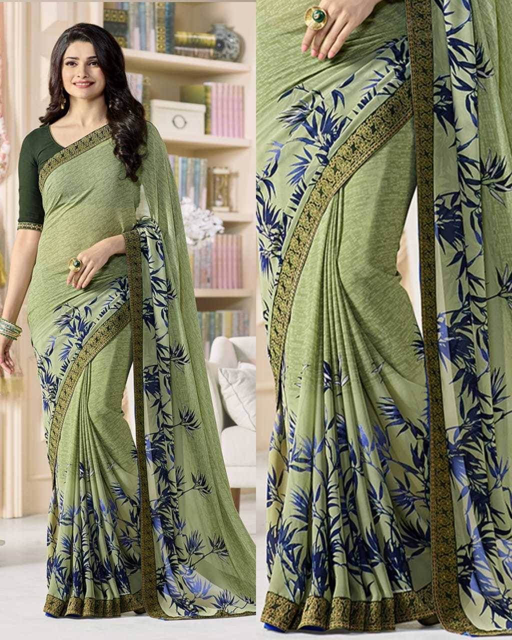 PHORIA STYLE Georgette Printed Saree With Unstitched Blouse Piece ( Green )     			PHORIA STYLE Georgette Printed Saree With Unstitched Blouse Piece ( Green )