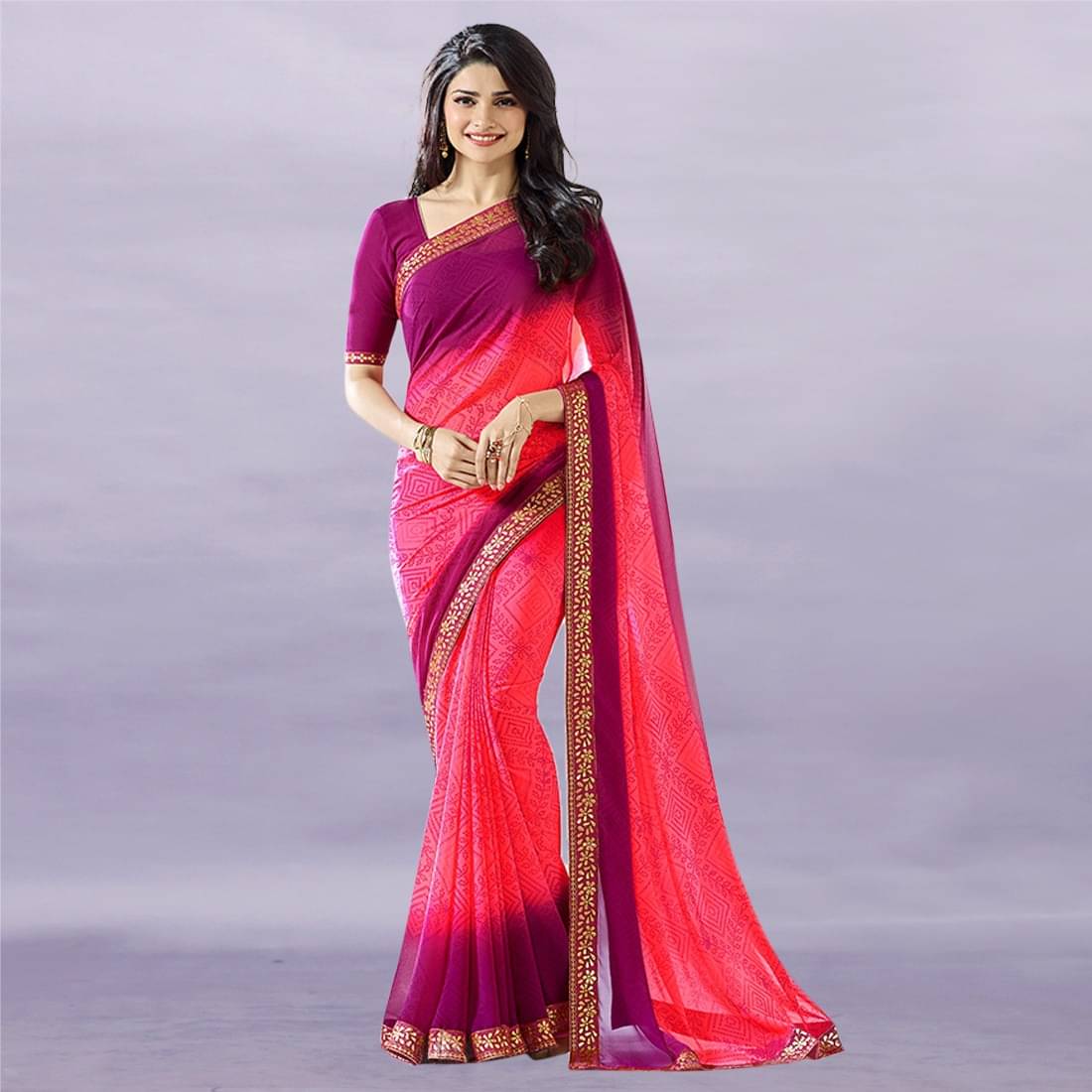     			PHORIA STYLE Georgette Printed Saree With Unstitched Blouse Piece ( Pink )