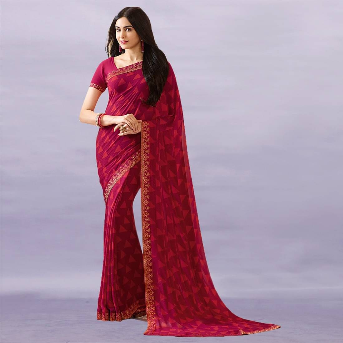 PHORIA STYLE Georgette Woven Saree With Unstitched Blouse Piece ( Pink ) PHORIA STYLE Georgette Woven Saree With Unstitched Blouse Piece ( Pink )