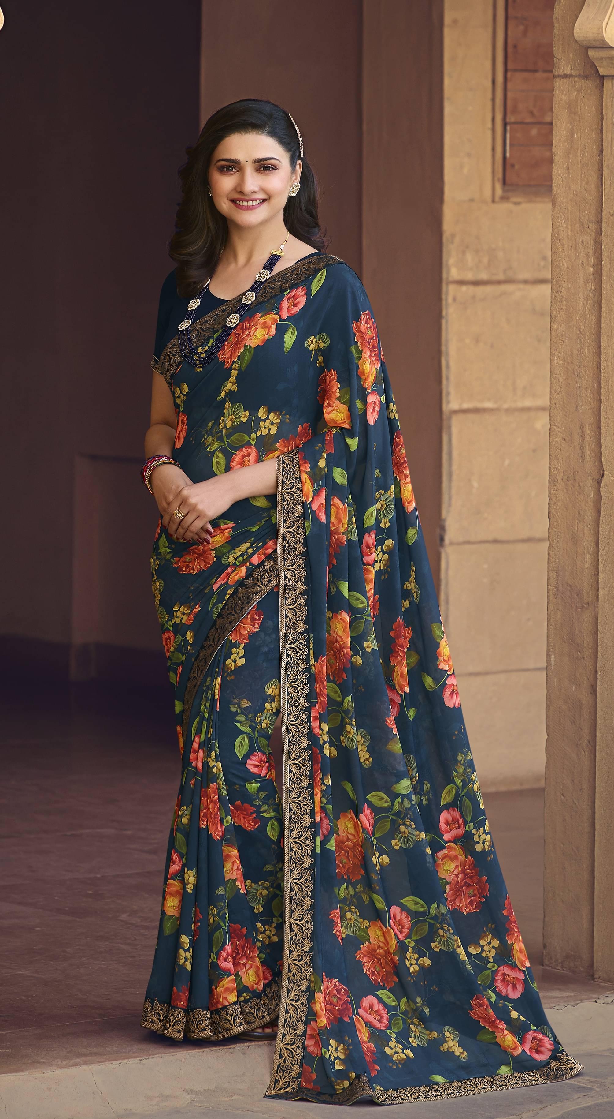 PHORIA STYLE Georgette Printed Saree With Unstitched Blouse Piece ( Blue ) PHORIA STYLE Georgette Printed Saree With Unstitched Blouse Piece ( Blue )
