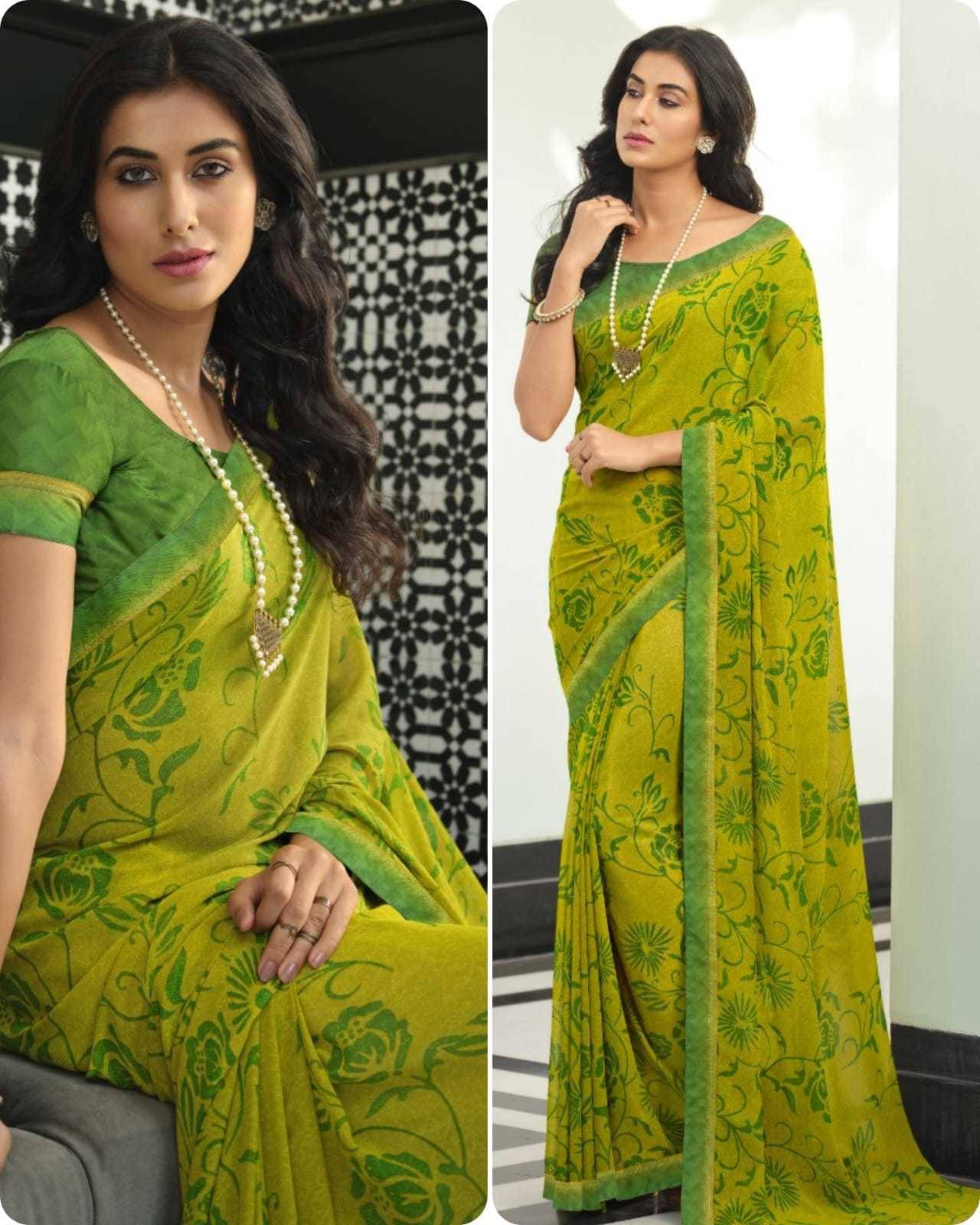 PHORIA STYLE Georgette Printed Saree With Unstitched Blouse Piece ( Green ) PHORIA STYLE Georgette Printed Saree With Unstitched Blouse Piece ( Green )