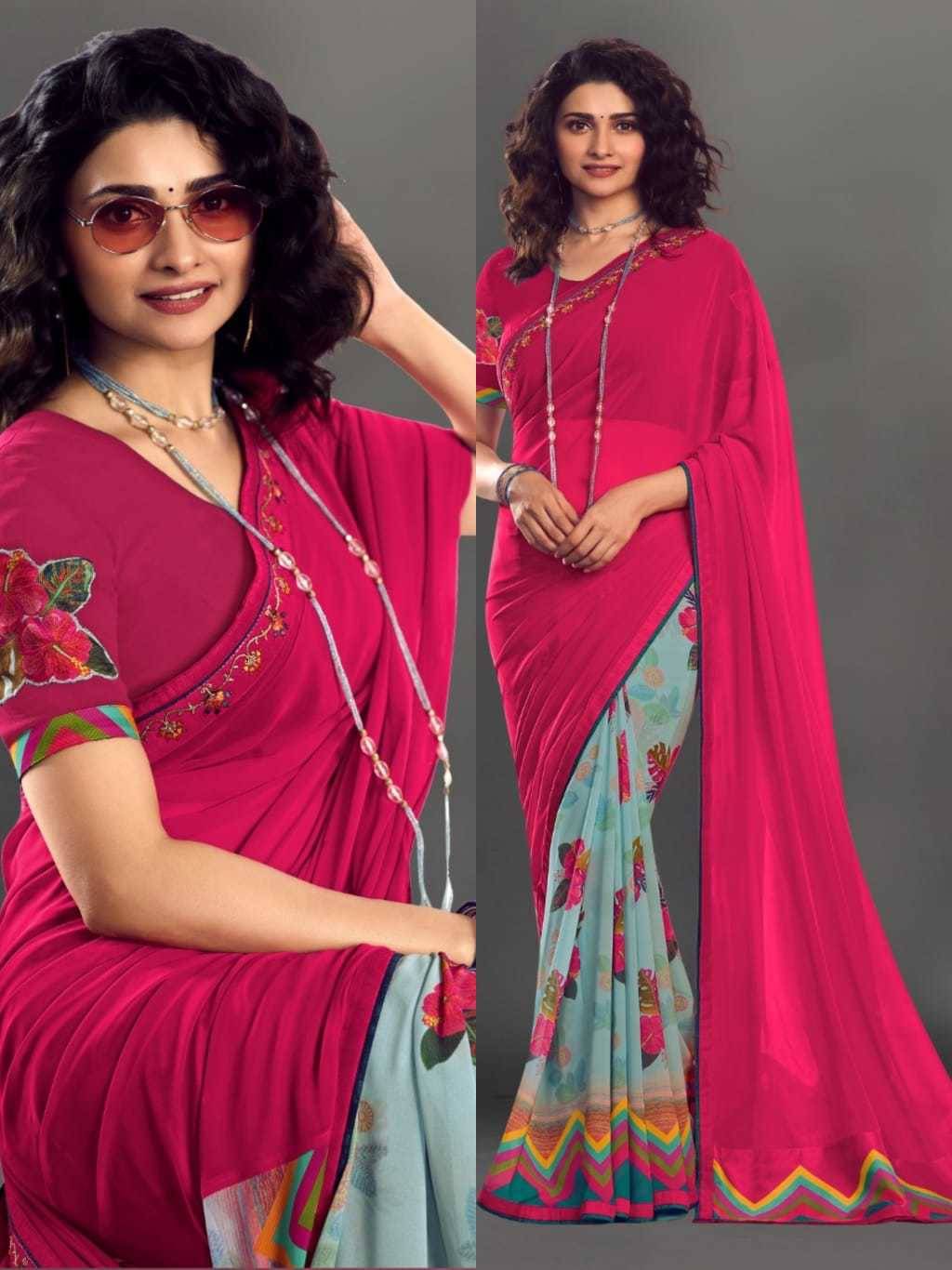 PHORIA STYLE Georgette Printed Saree With Unstitched Blouse Piece ( Pink ) PHORIA STYLE Georgette Printed Saree With Unstitched Blouse Piece ( Pink )