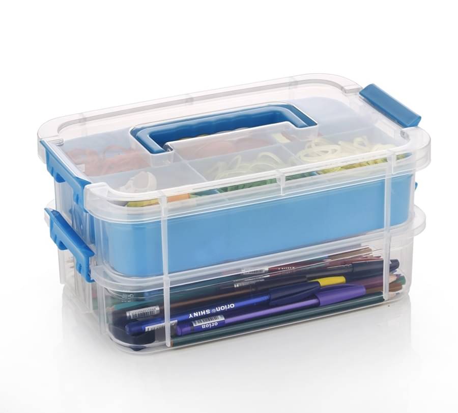     			Plastic 2 Layer Multi Purpose Use Jewellery/Stationery/Make Up/Art & Craft Stackable Carry Storage With Lid