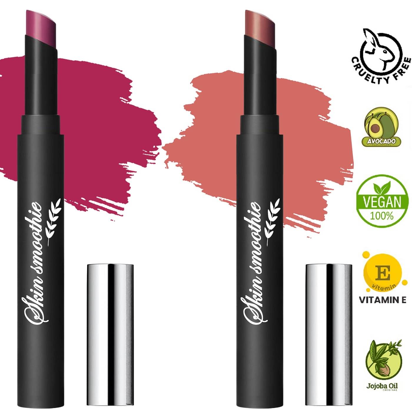     			SKIN SMOOTHIE Matte Finish Crayon Lipstick, Long Lasting & Smudge Proof, Cherry & Pink, 2.5g, (Pack of 2)