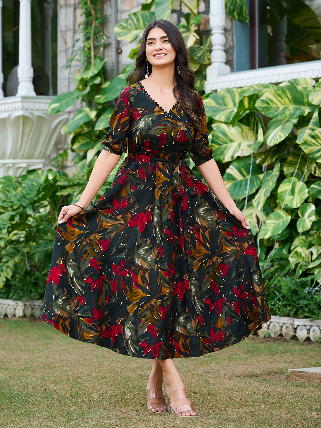 VIBEVISION Pack of 1 Cotton Silk Printed Anarkali Women's Kurti - ( Black ) - Kurtis, Tunics | Buy online on ZillyBuy