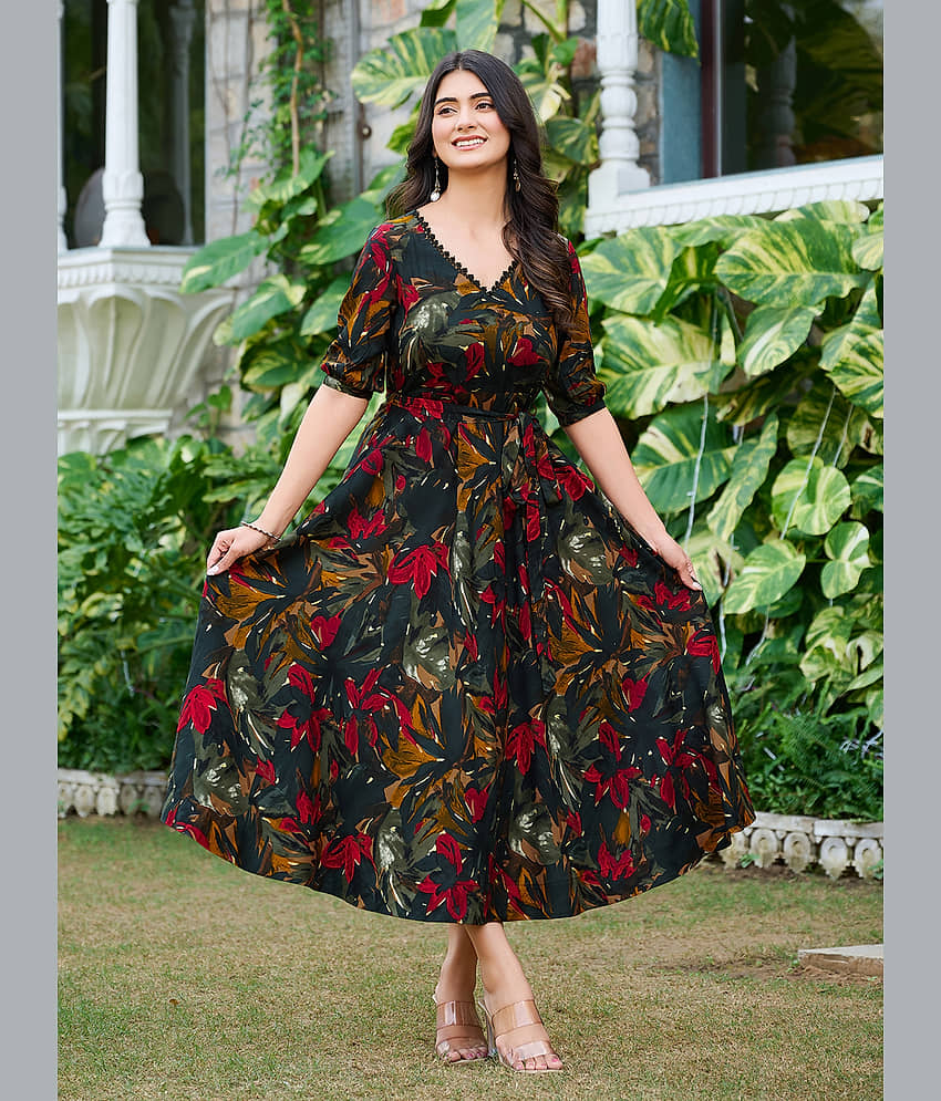 VIBEVISION Pack of 1 Cotton Silk Printed Anarkali Women's Kurti - ( Black ) - Kurtis, Tunics | Buy online on ZillyBuy