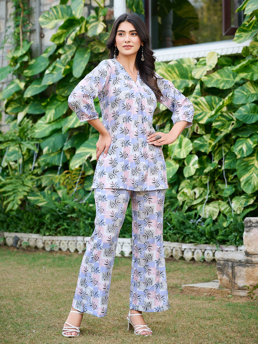     			VIBEVISION Women Printed Tunic With Trousers Co-Ord Set ( Purple )