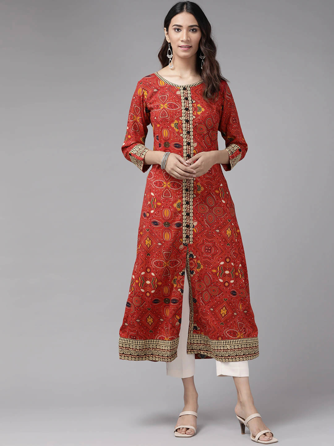 Yash Gallery Pack of 1 Rayon Printed Front Slit Women's Kurti - ( Red ) Yash Gallery Pack of 1 Rayon Printed Front Slit Women's Kurti - ( Red )