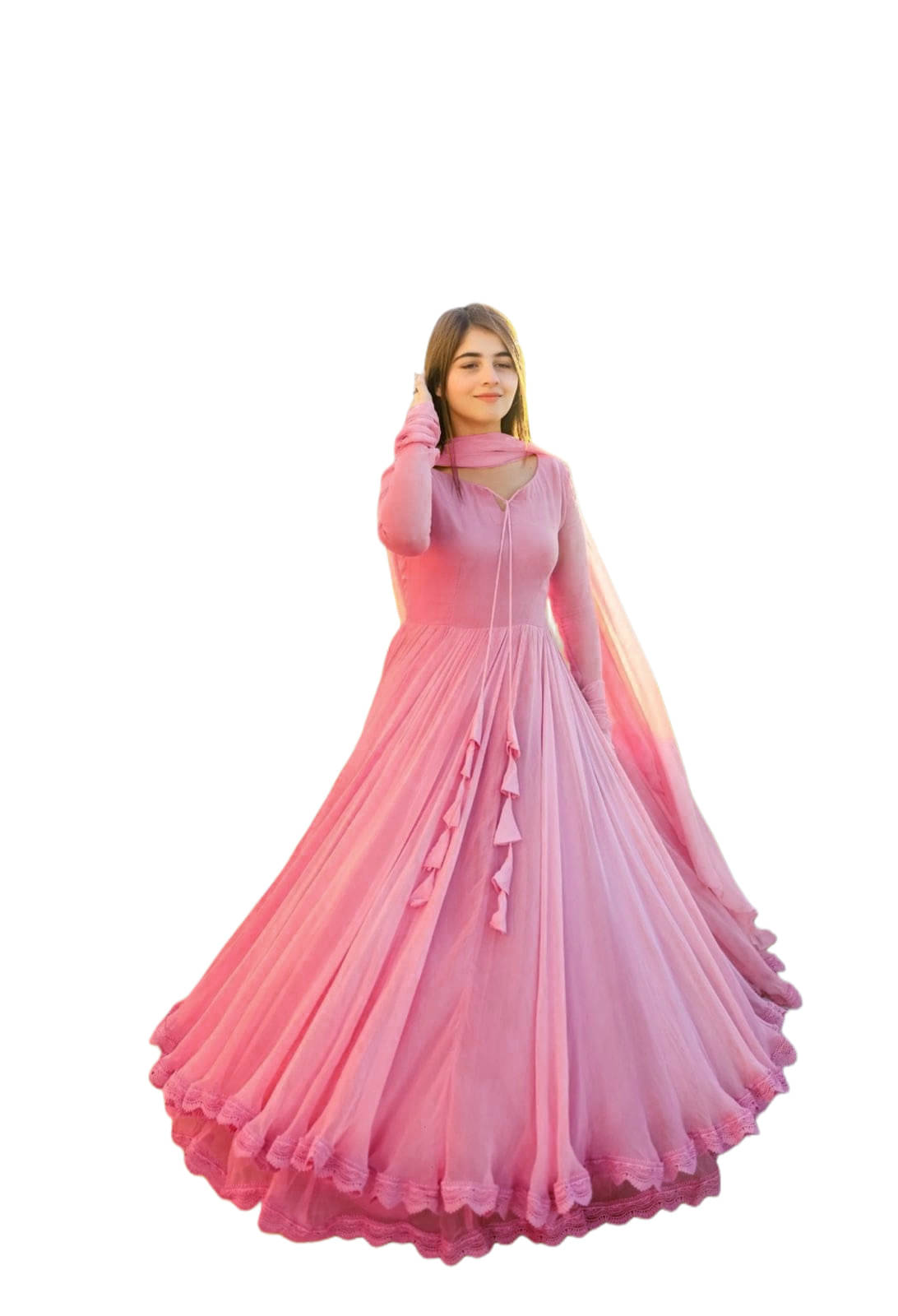     			fvd Pink Flared Georgette Women's Stitched Ethnic Gown ( Pack of 1 )