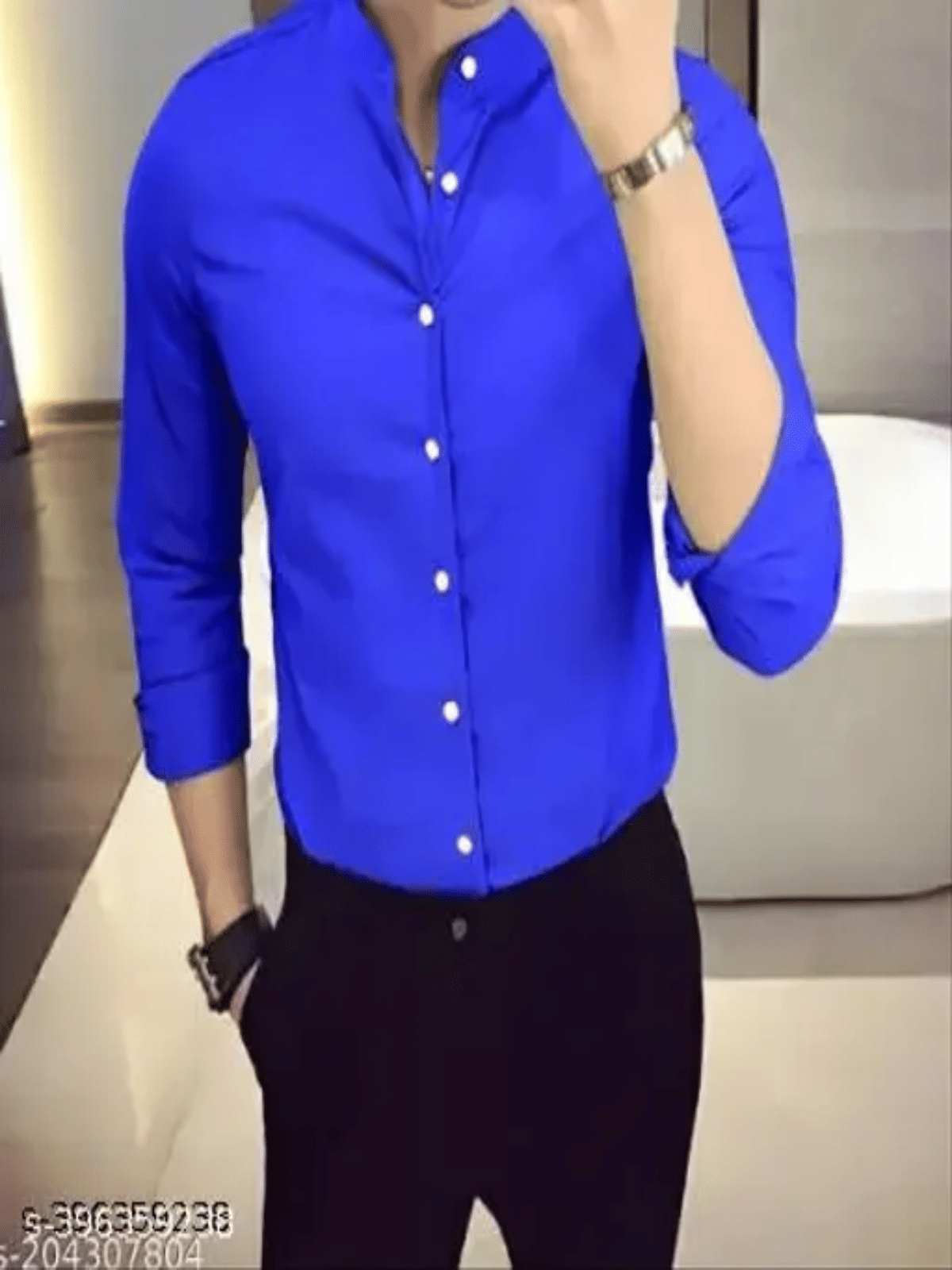 pranat 100% Cotton Slim Fit Solids Full Sleeves Men's Casual Shirt - Blue ( Pack of 1 )