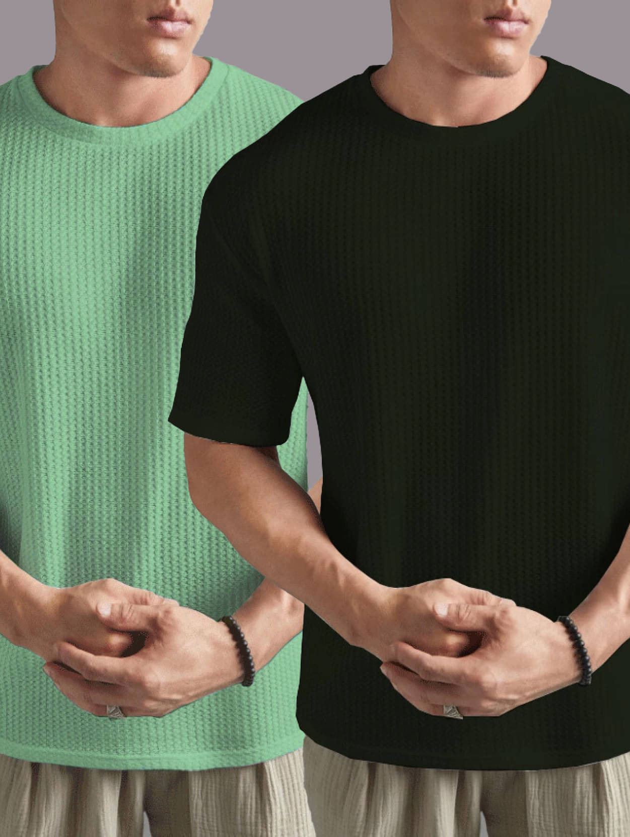 ADORATE Cotton Blend Regular Fit Self Design Half Sleeves Men's Round T-Shirt - Dark Green ( Pack of 2 ) ADORATE Cotton Blend Regular Fit Self Design Half Sleeves Men's Round T-Shirt - Dark Green ( Pack of 2 )