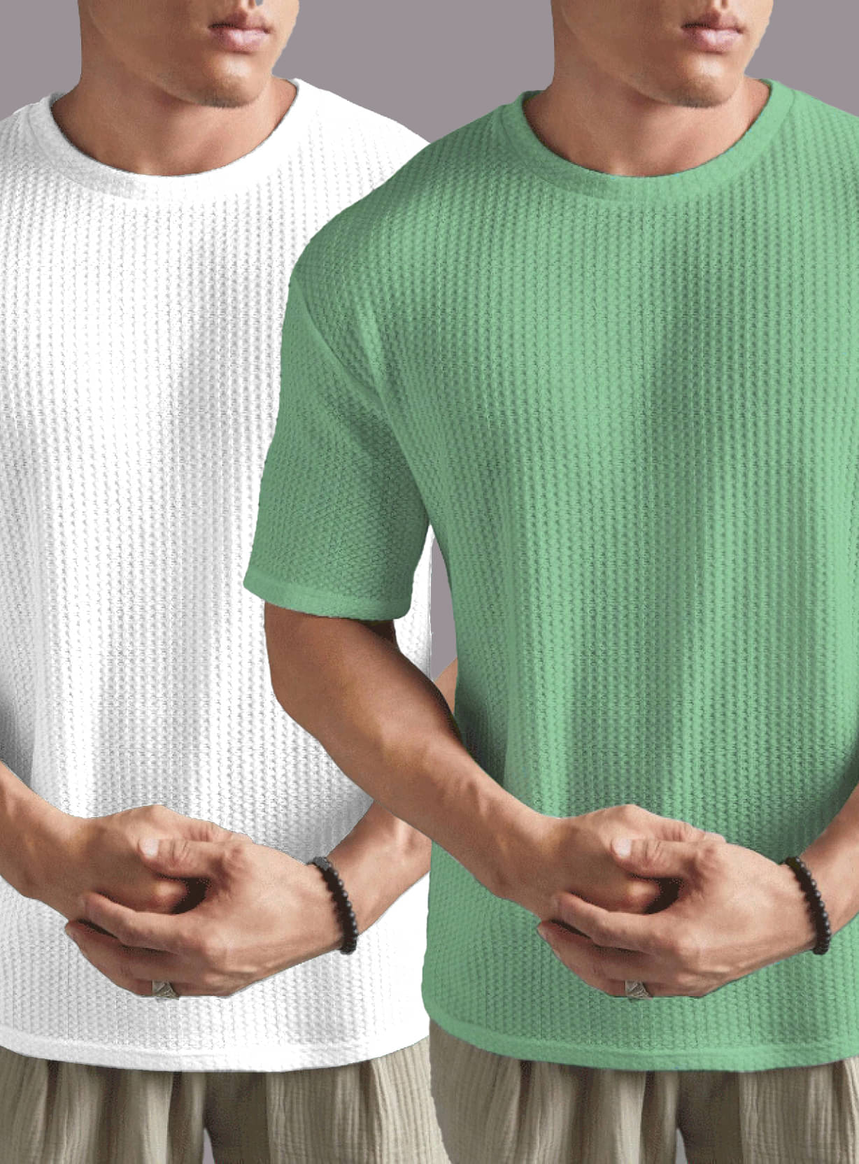     			ADORATE Cotton Blend Regular Fit Self Design Half Sleeves Men's Round T-Shirt - Sea Green ( Pack of 2 )